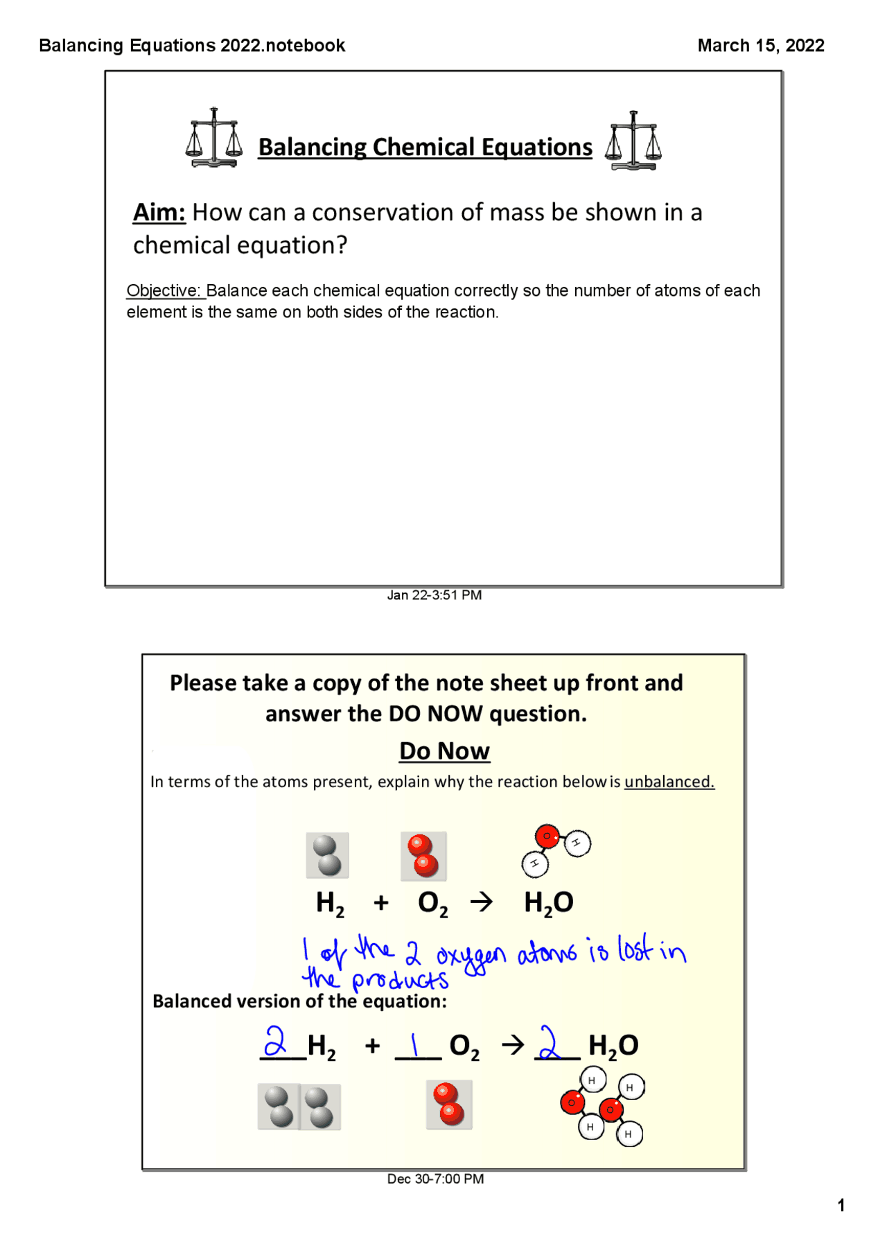 Balancing Equations 2022.notebook | Study notes Law | Docsity