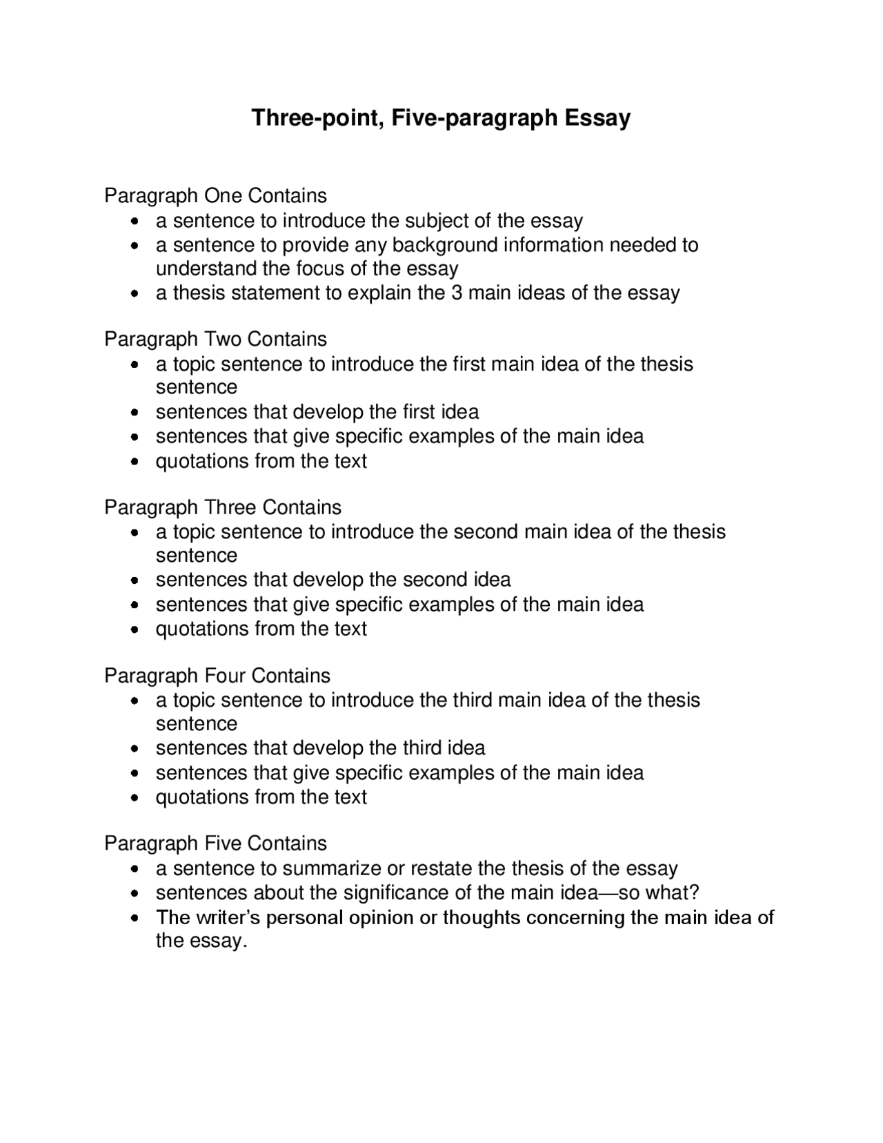 Threepoint, Fiveparagraph Essay Study notes Technical English Docsity