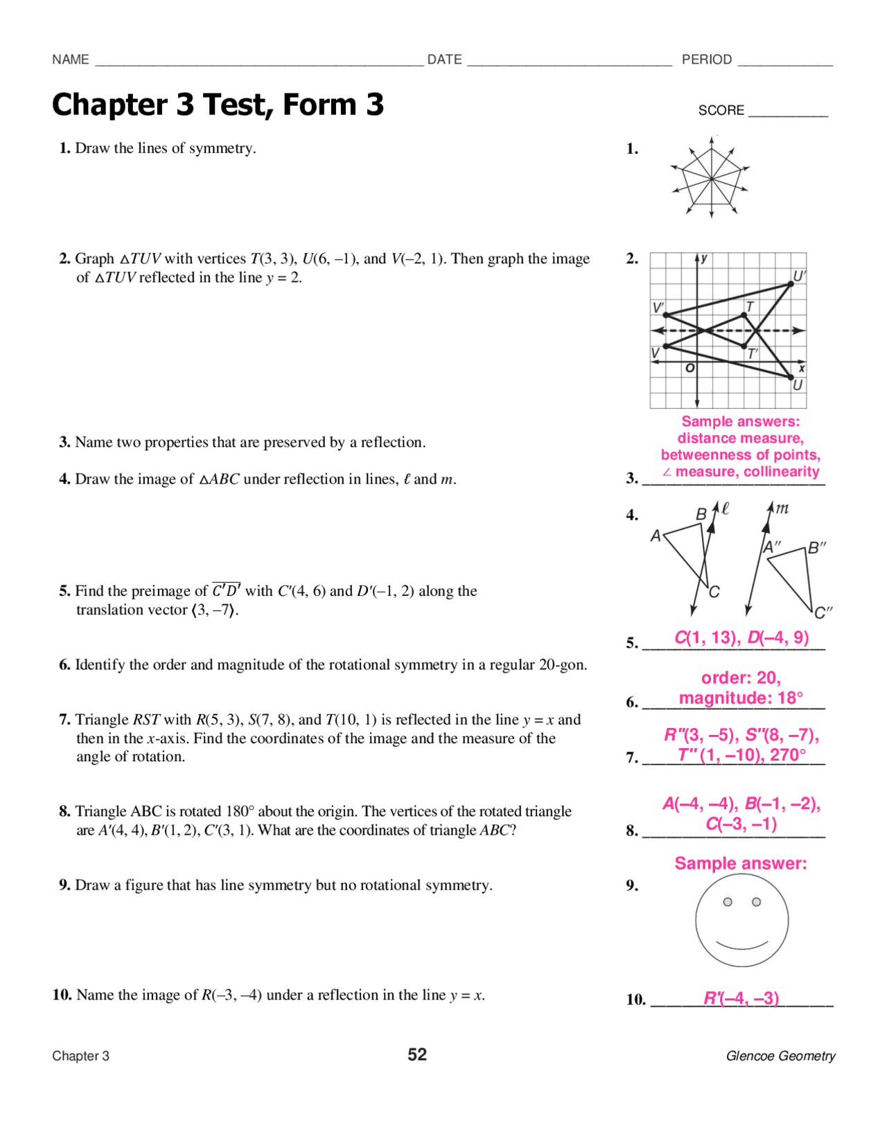 Chapter 3 Test, Form 3 Exams Geometry Docsity