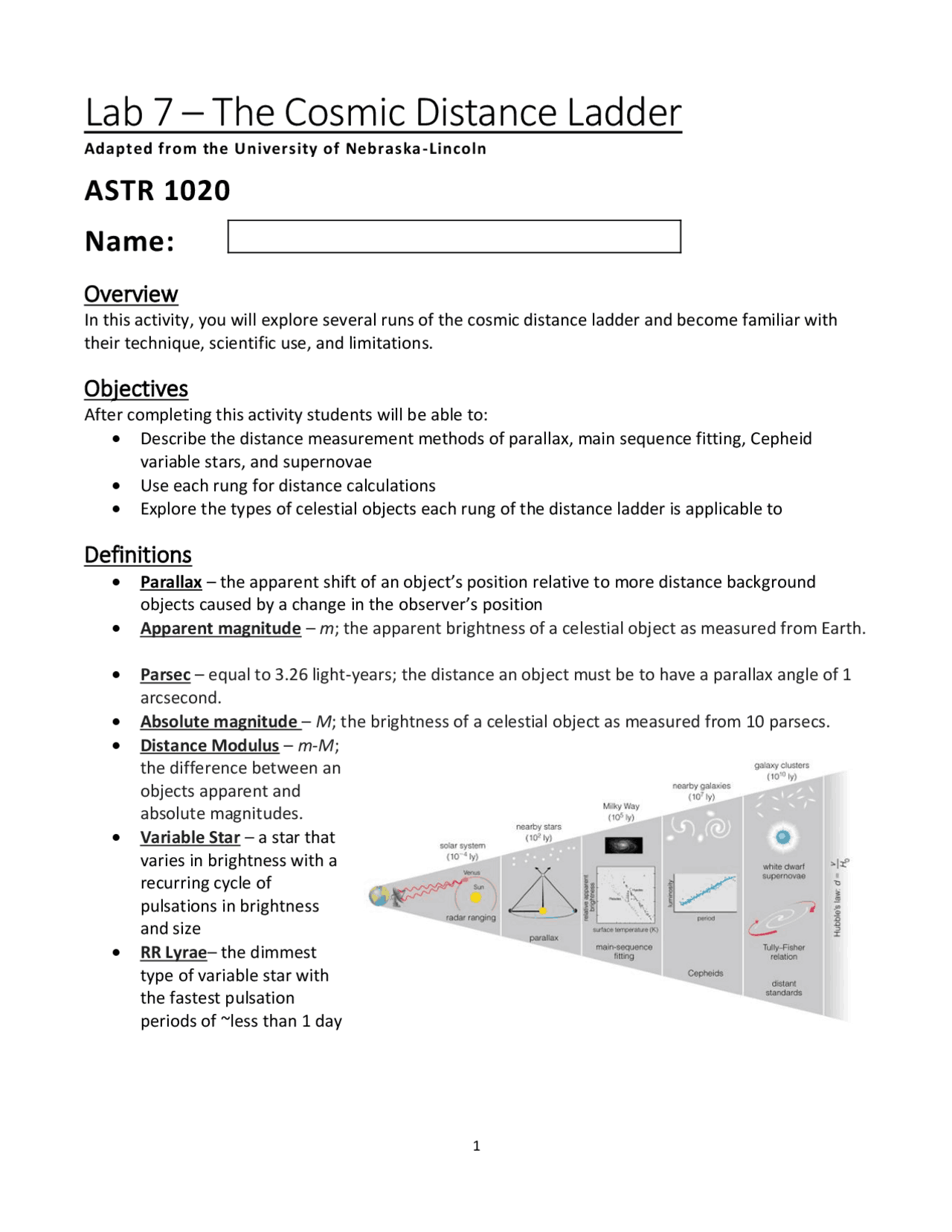 Lab 7 – The Cosmic Distance Ladder | Exercises Astrophysics | Docsity