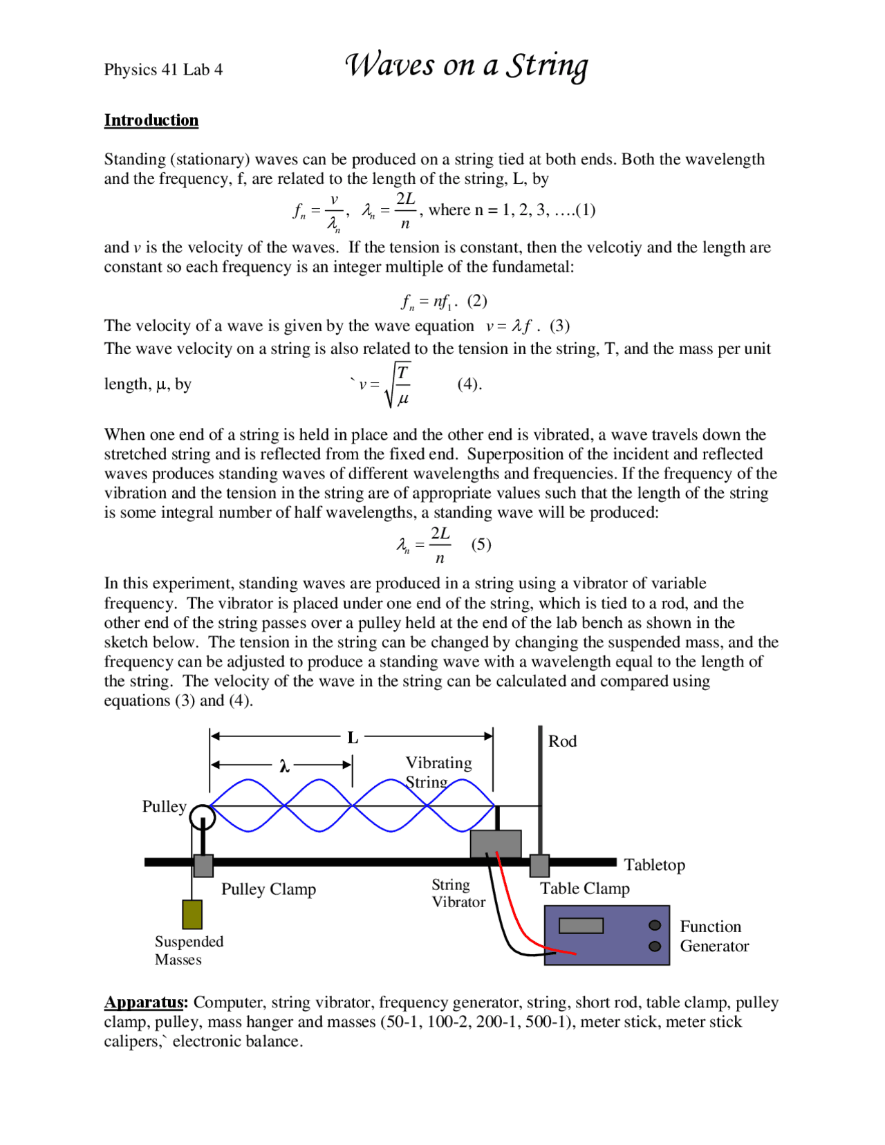 Physics 41 Lab 4: Waves on a String - Investigating Wave Properties and ...