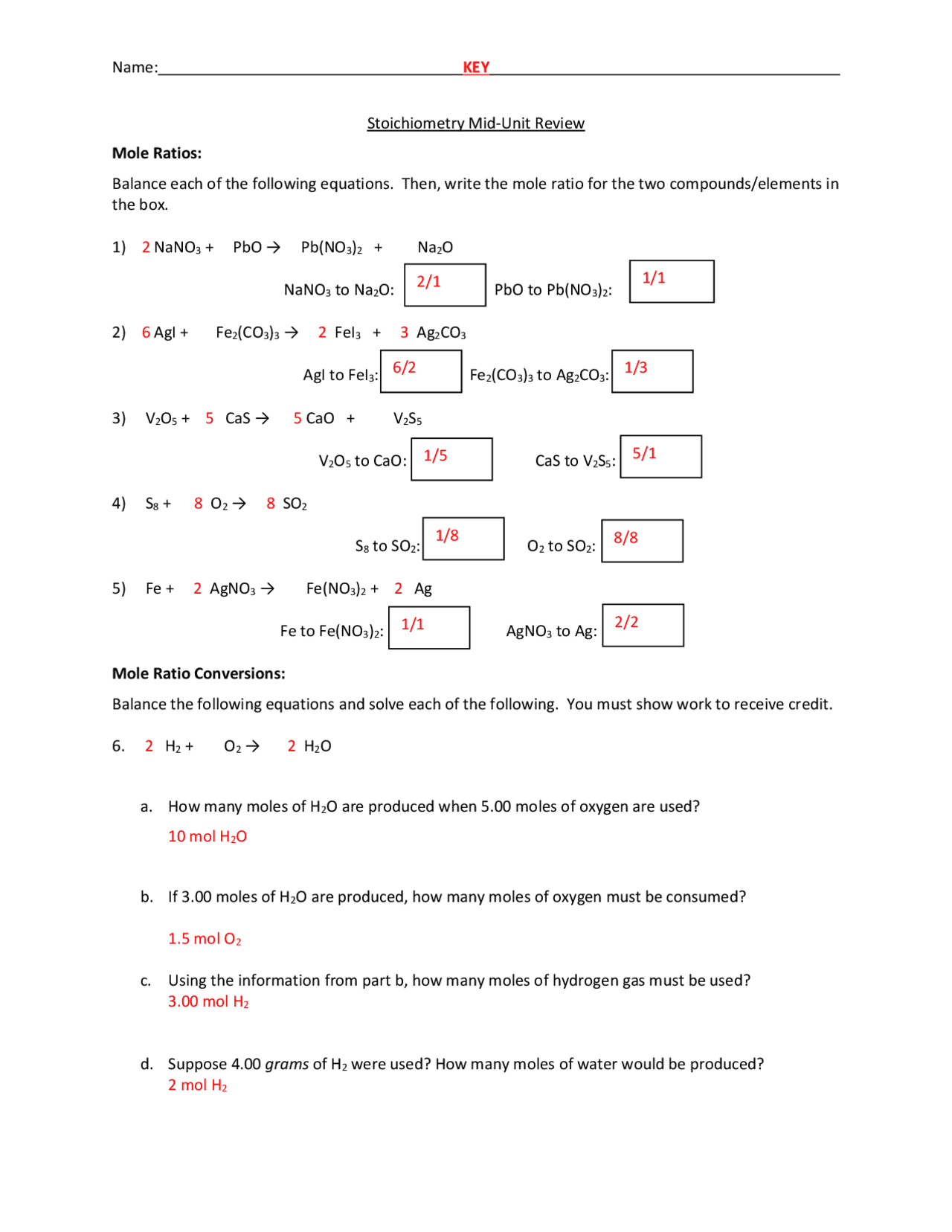 Molar Ratio Practice Problems | Exercises Stoichiometry | Docsity