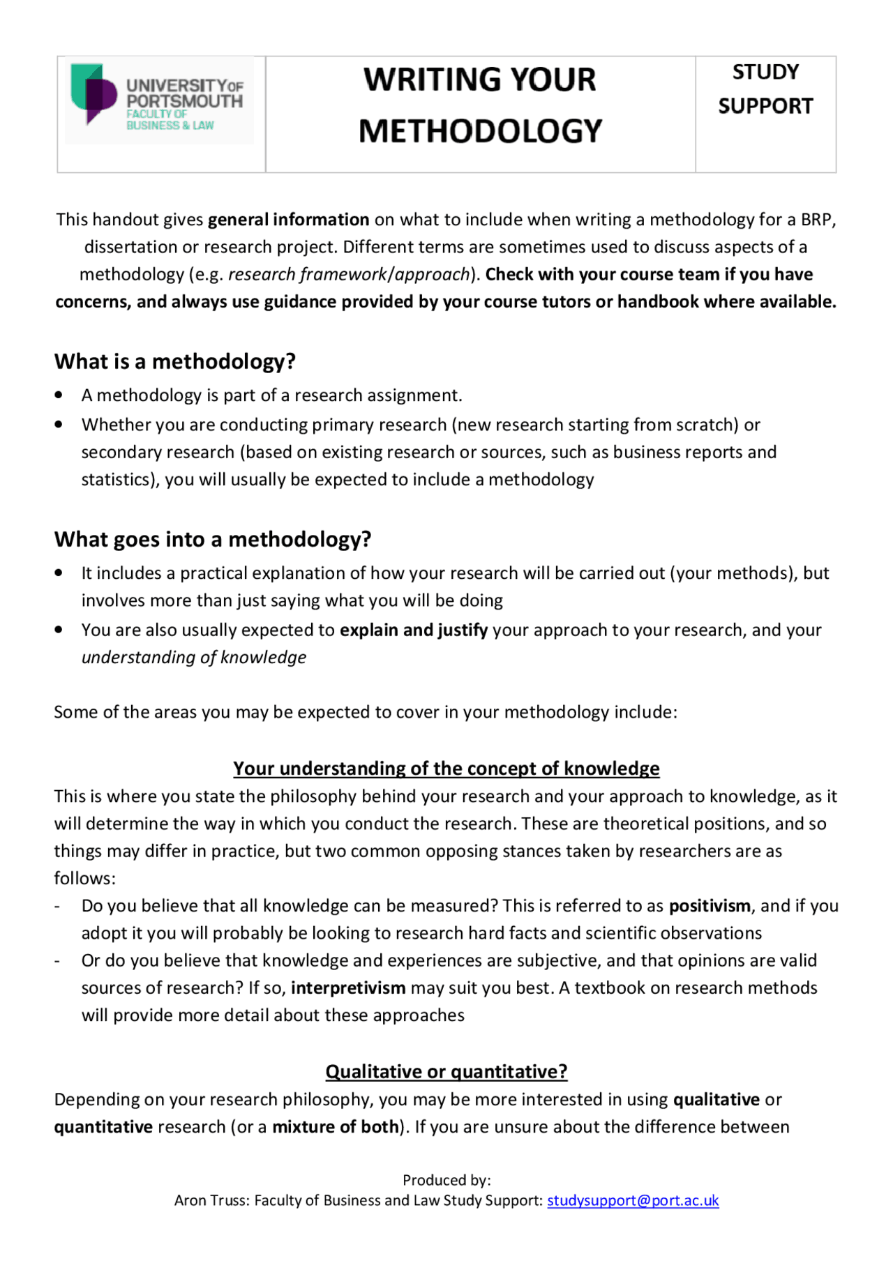 Writing your methodology.pdf | Slides Business - Docsity