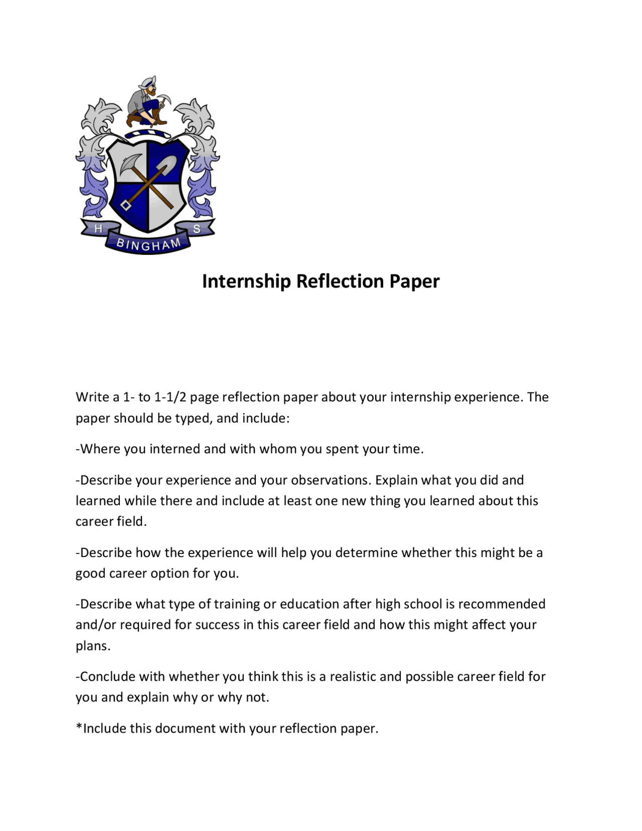 Internship Reflection Paper | Exercises Technical English | Docsity