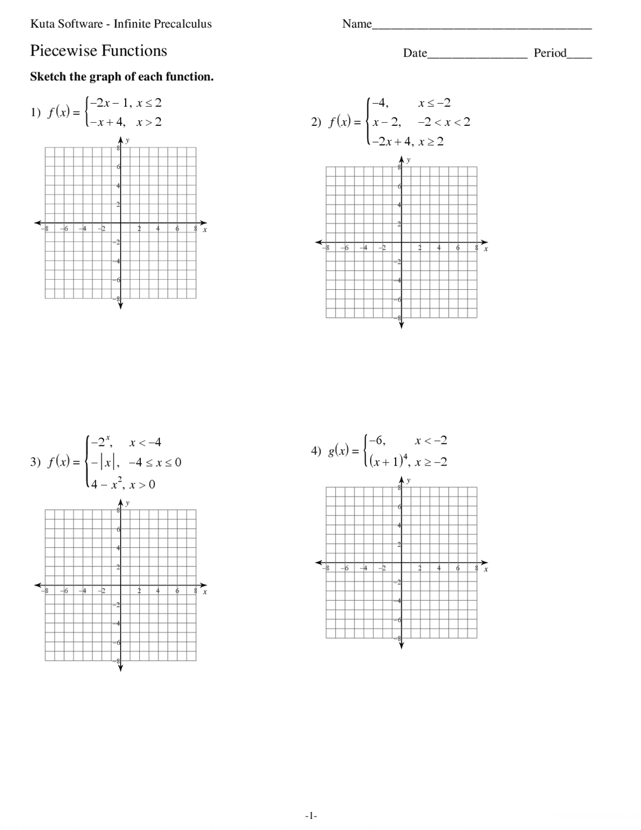 Calculus Piecewise Functions Example Problems Piecewise Functions | Exercises Pre-Calculus | Docsity