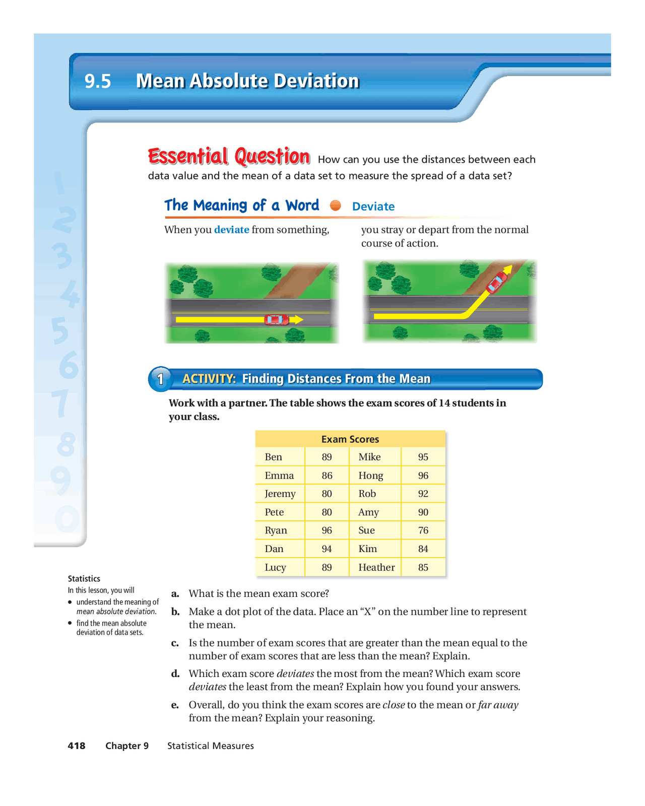 Mean Absolute Deviation 9.5 | Lecture notes Reasoning | Docsity