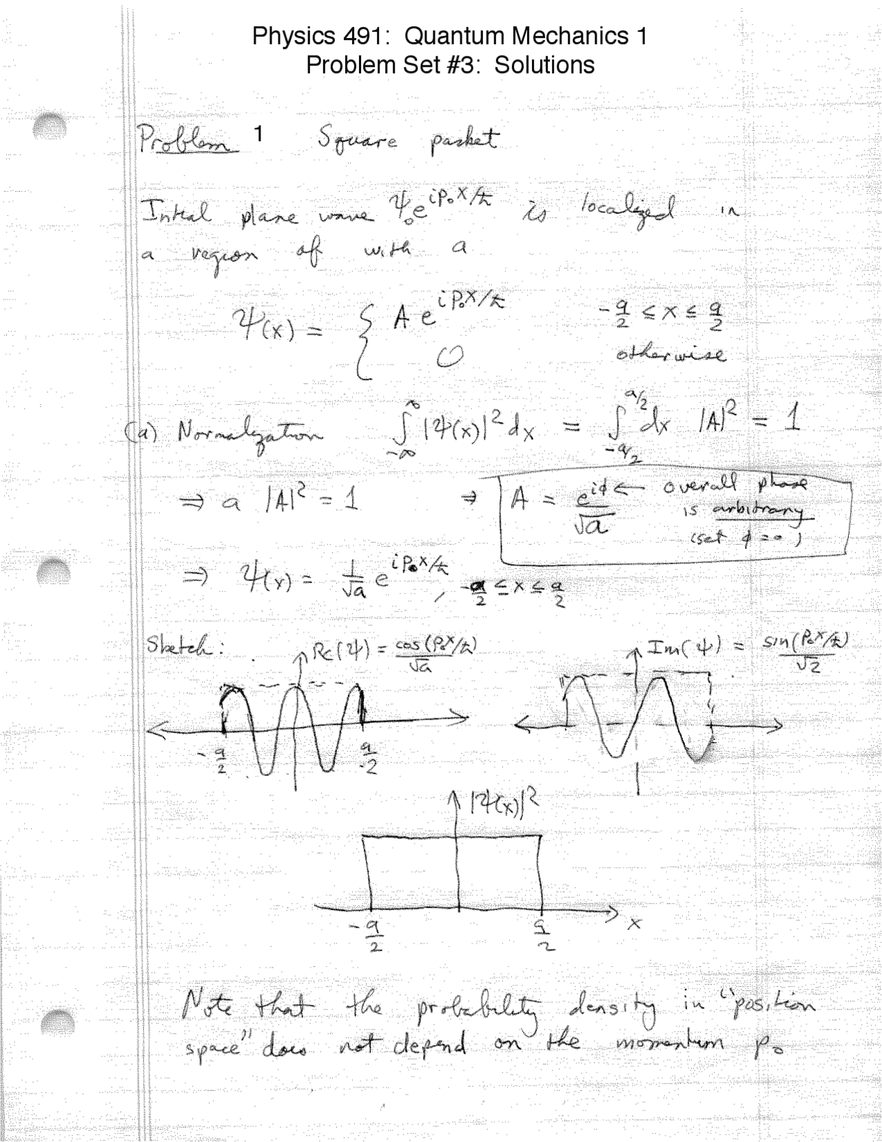 Physics 491: Quantum Mechanics 1 Problem Set #3: Solutions | Lecture ...