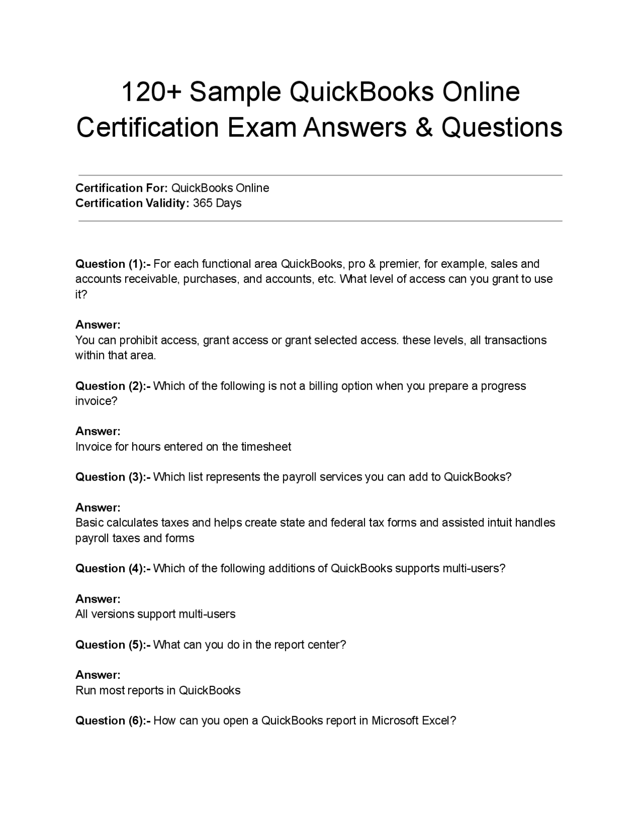 Quickbooks Desktop Certification Practice Test Sample QuickBooks Online Certification Exam Answers & Questions | Study