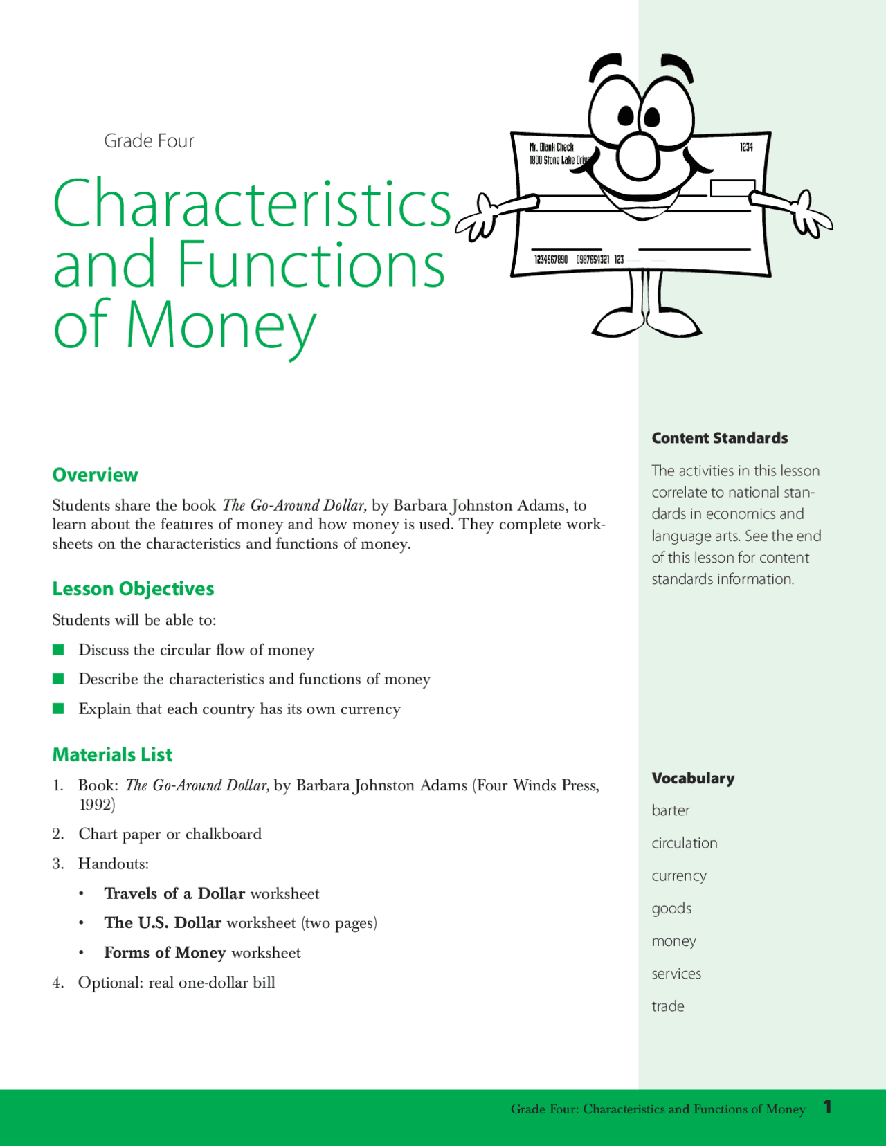 Grade Four: Money's Characteristics and Functions - Understanding its ...