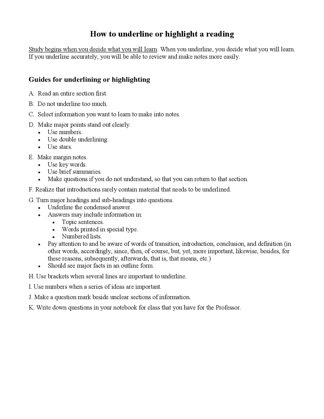 How to underline or highlight a reading | Study notes English ...
