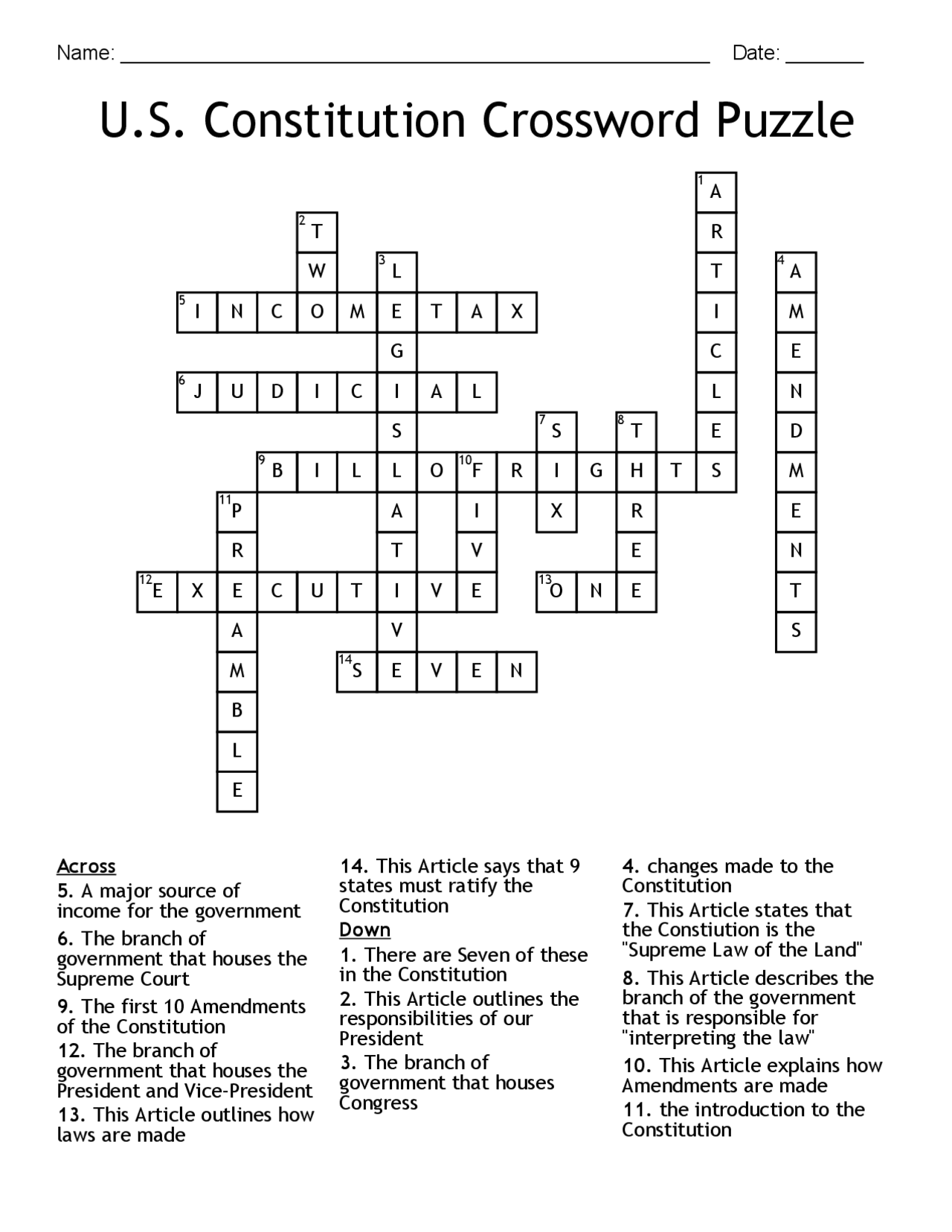 U.S. Constitution Crossword Puzzle | Study notes Law - Docsity U.S. Constitution Crossword Puzzle | Study notes Law - Docsity