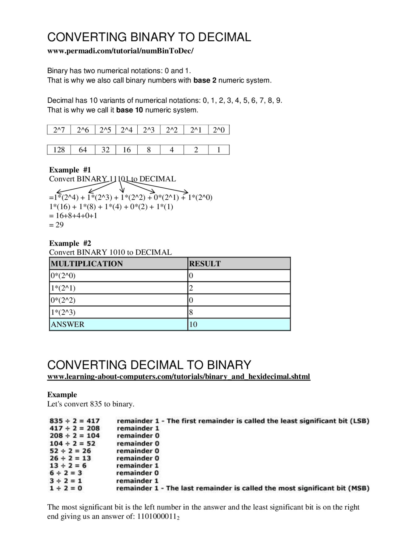 Converting binary to decimal | Study notes Data Structures and ...