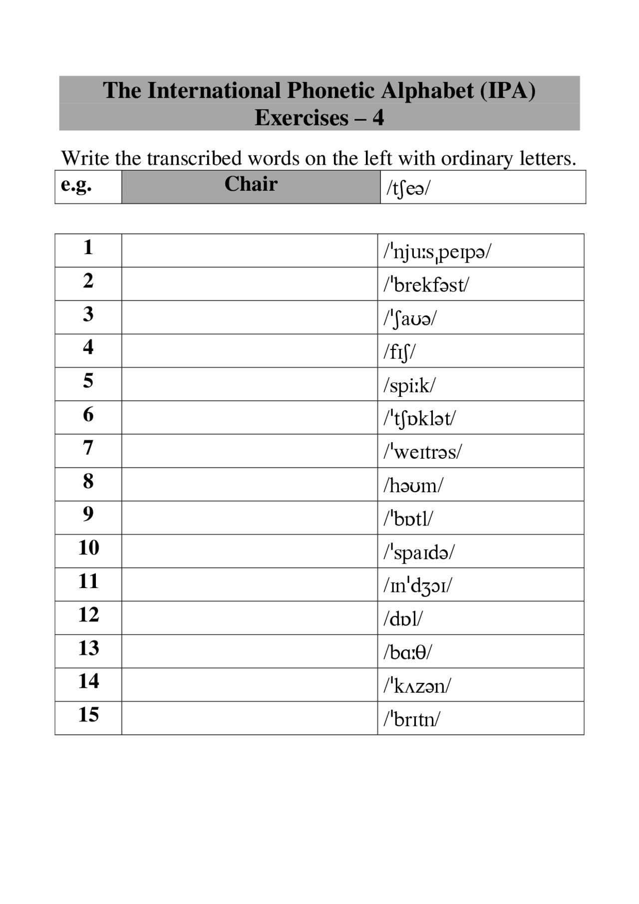The International Phonetic Alphabet (IPA) Exercises – 4 | Lecture notes ...