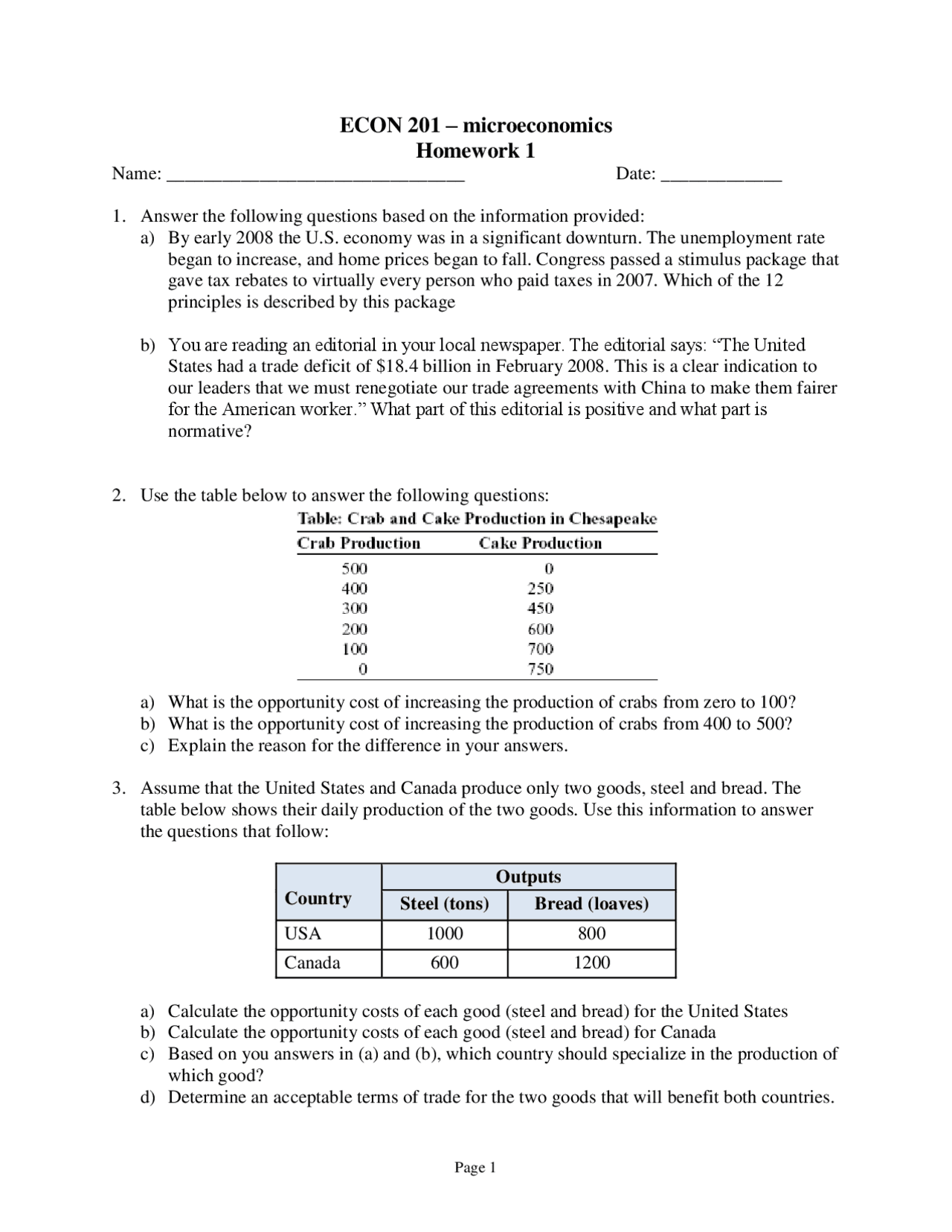 ECON 201 – microeconomics Homework 1 | Lecture notes Microeconomics ...
