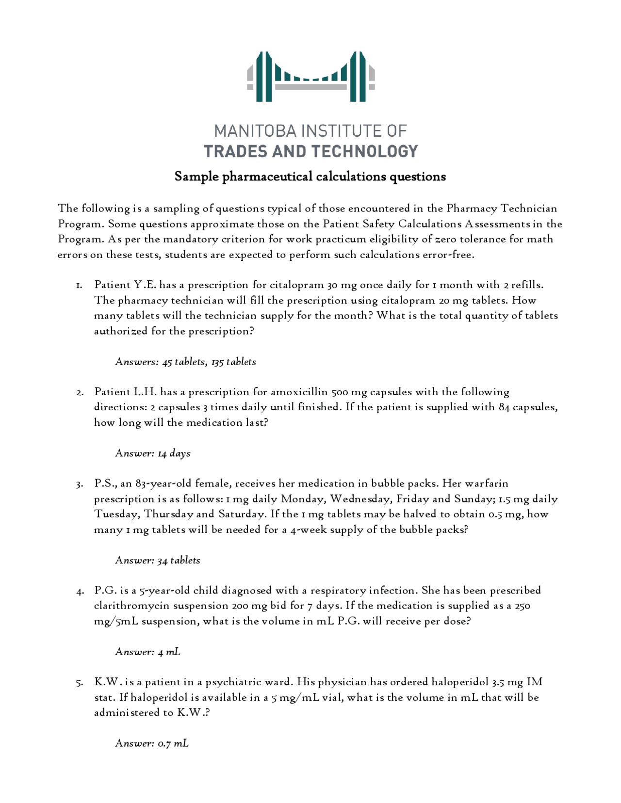 Sample Pharmaceutical Calculations Questions Exercises Pharmacy Docsity
