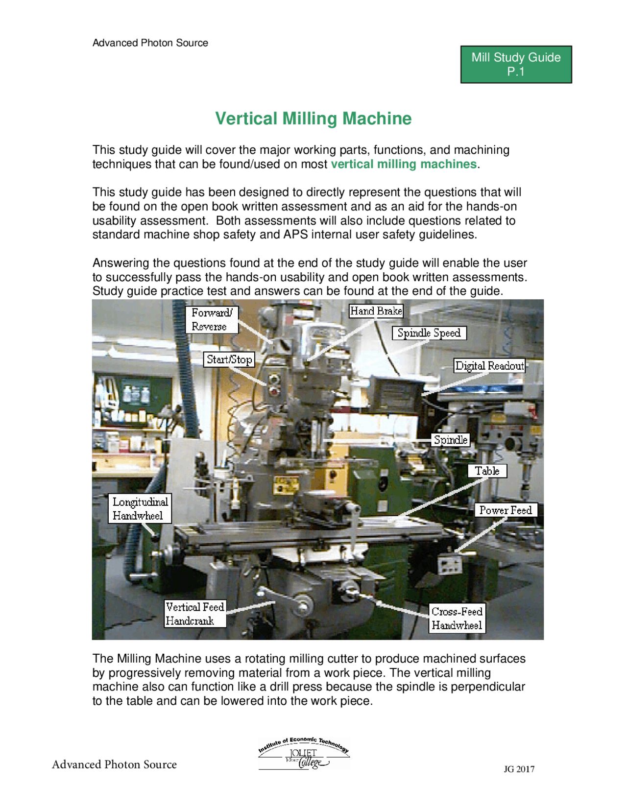 Milling Notes Vertical Milling Machine | Study notes Material Engineering | Docsity