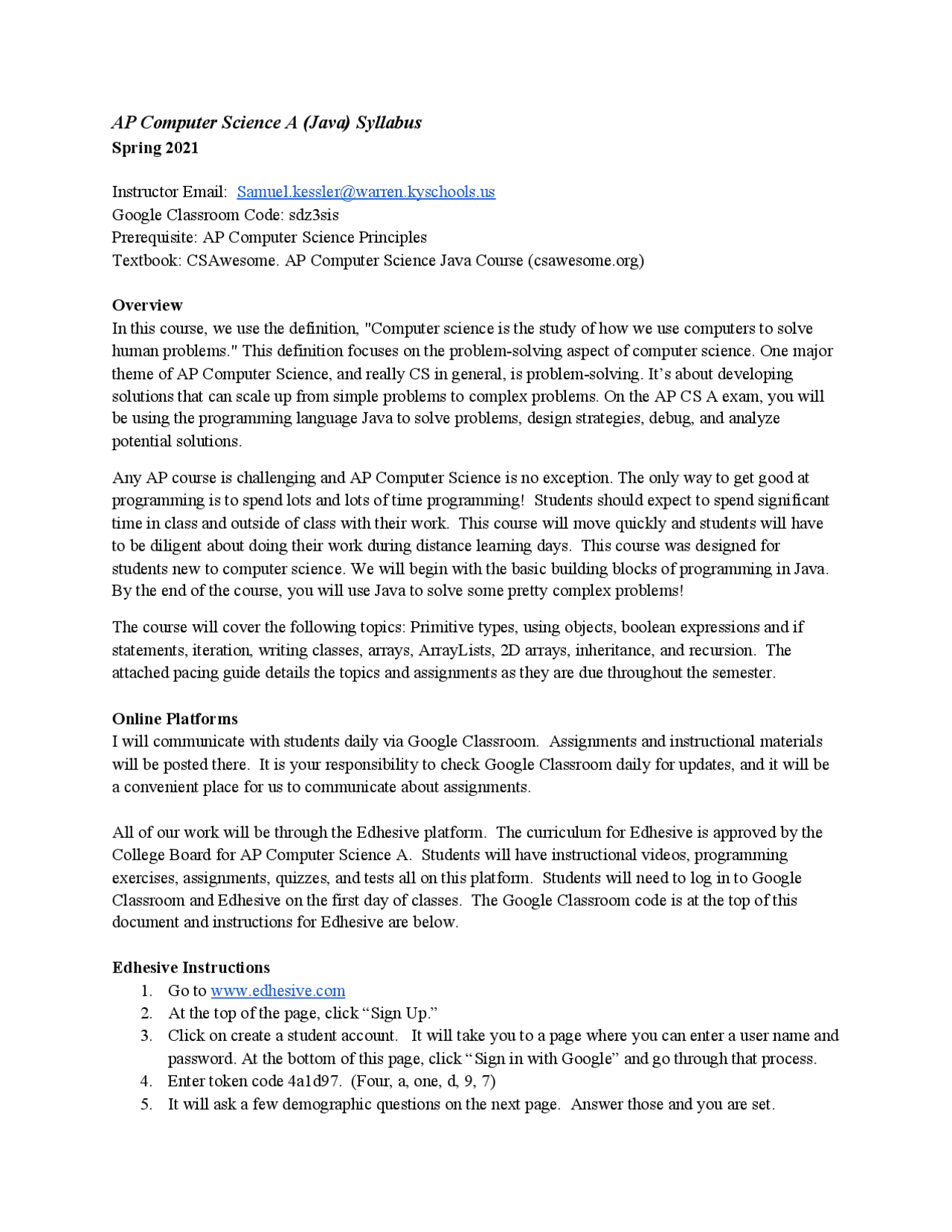 AP Computer Science A (Java) Syllabus | Study notes Computer Science ...