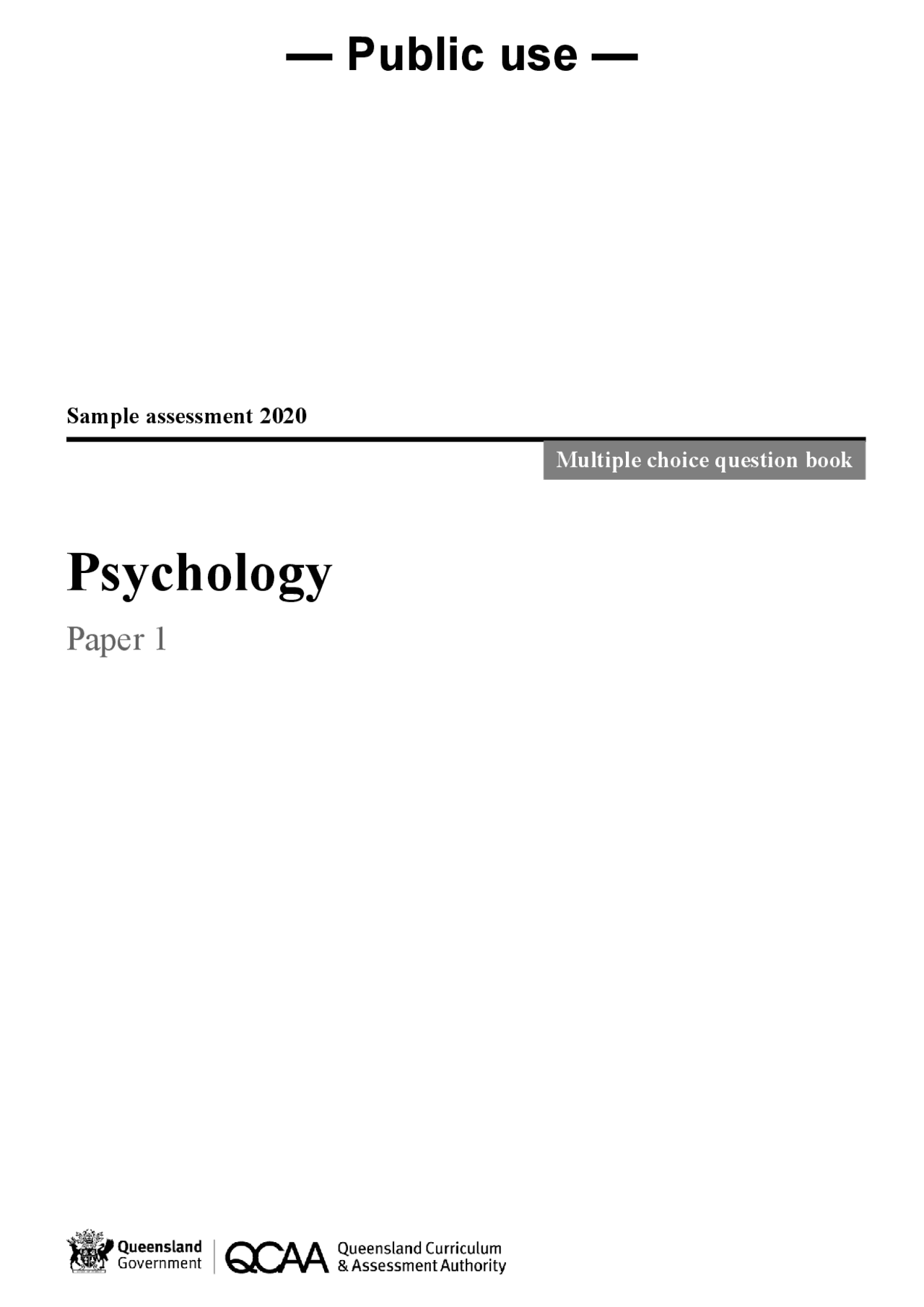 Paper 1 multiple choice question book | Study notes Psychology | Docsity