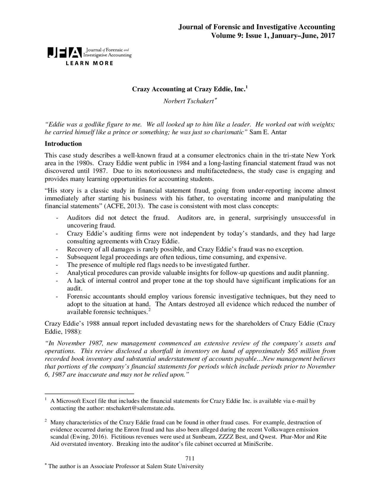 Journal of Forensic and Investigative Accounting Volume 9 | Study notes Accounting | Docsity