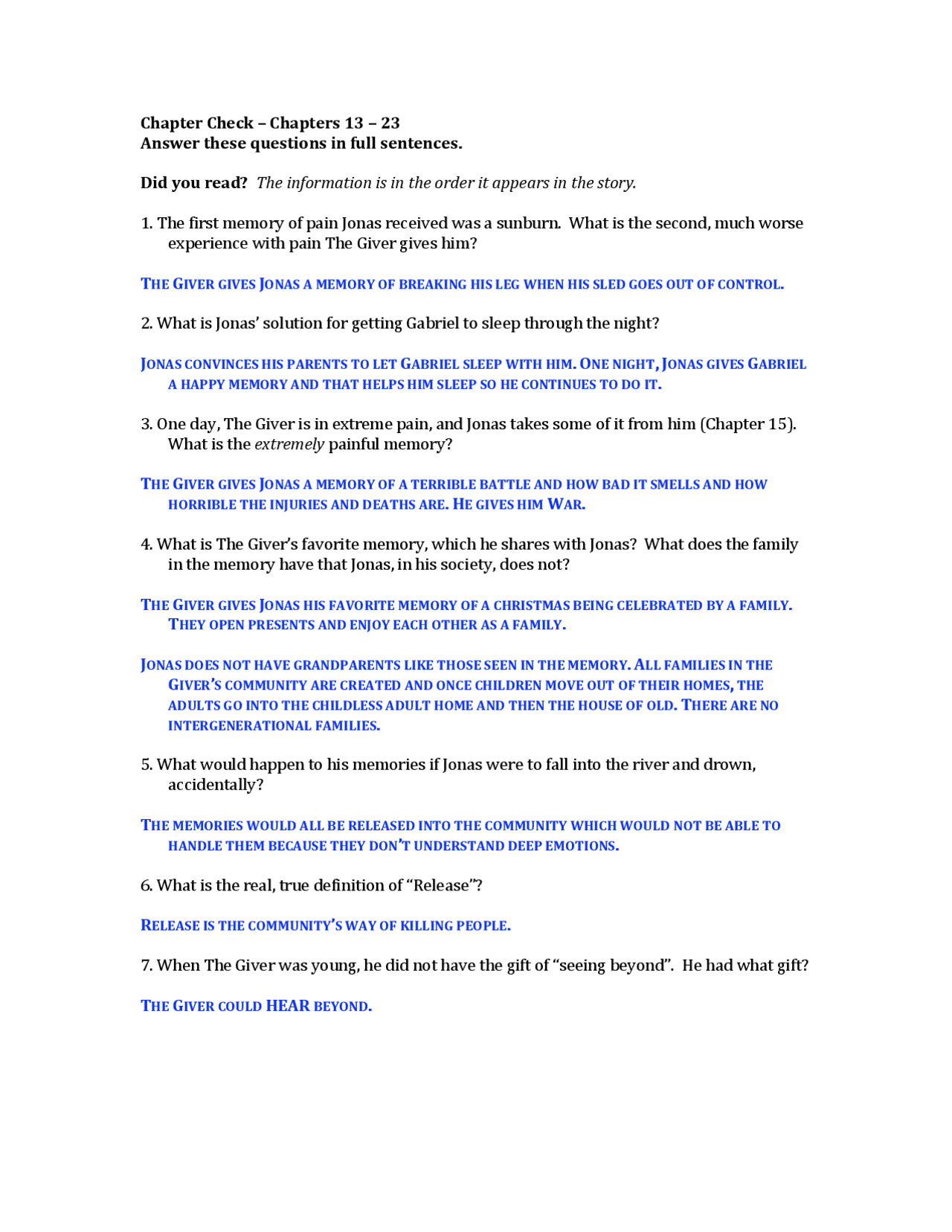 Chapters 13 – 23 Answer these questions in full sentences ... | Lecture ...