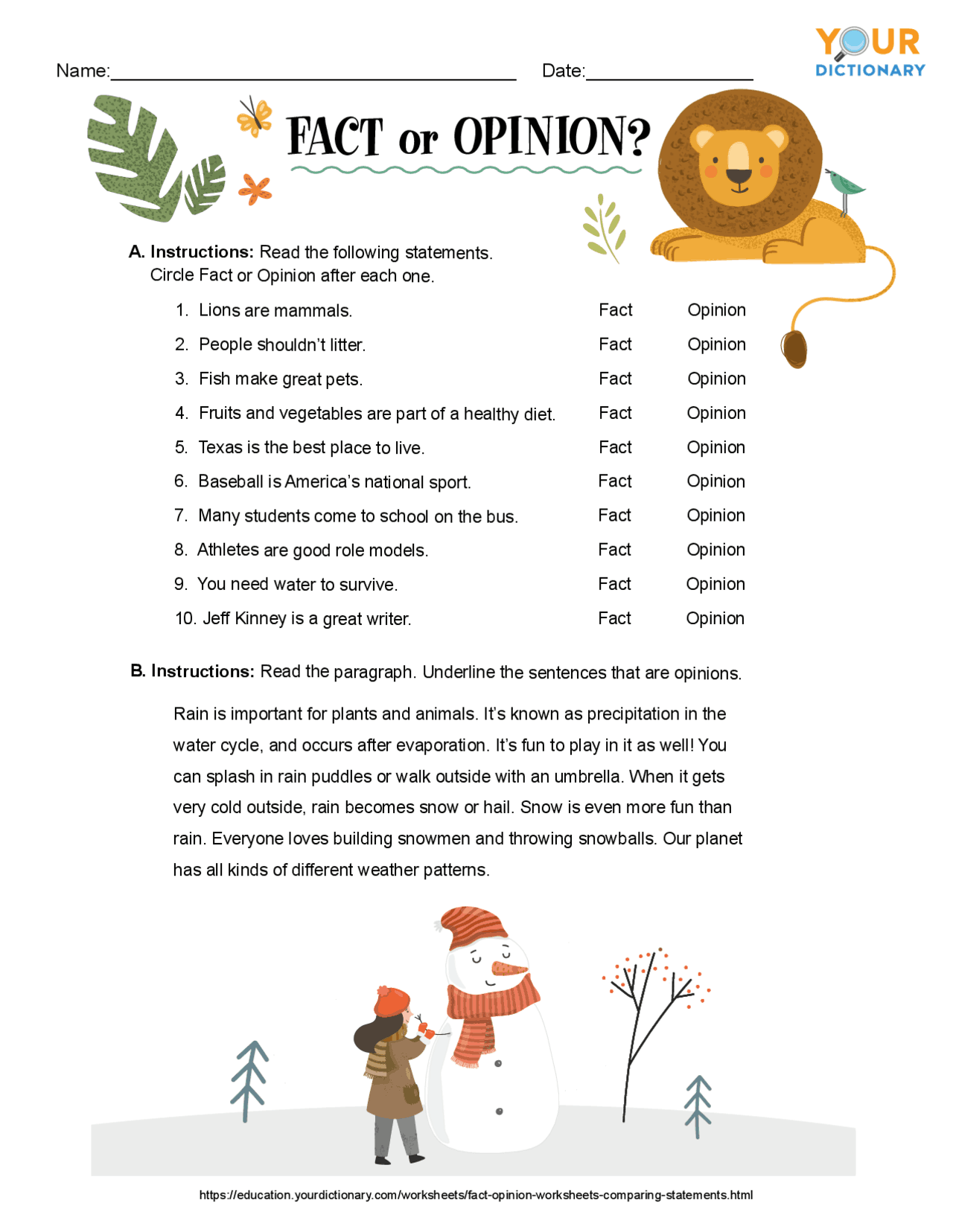 Fact or opinion worksheet Lecture notes Research Methodology Docsity