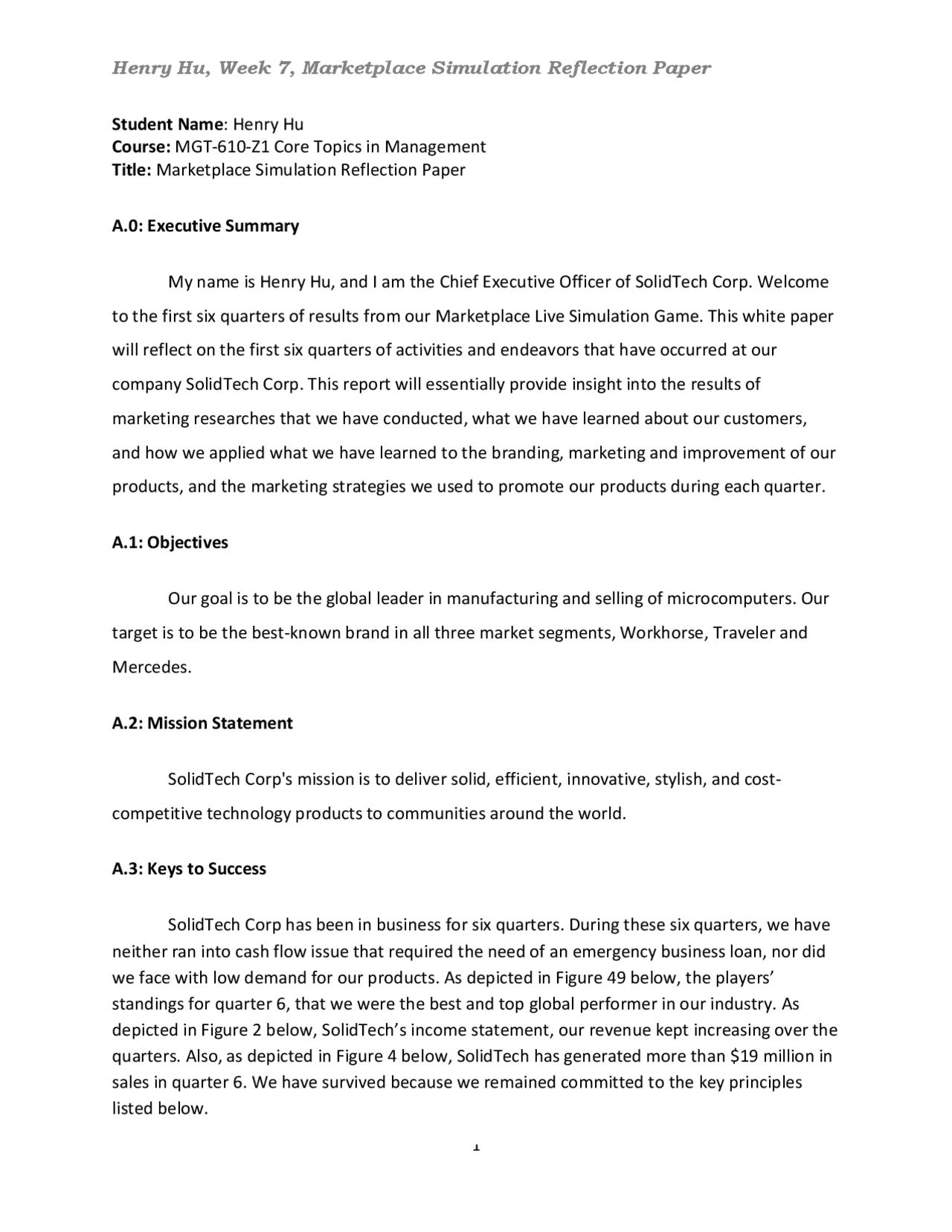 Henry Hu, Week 7, Marketplace Simulation Reflection Paper | Lecture ...