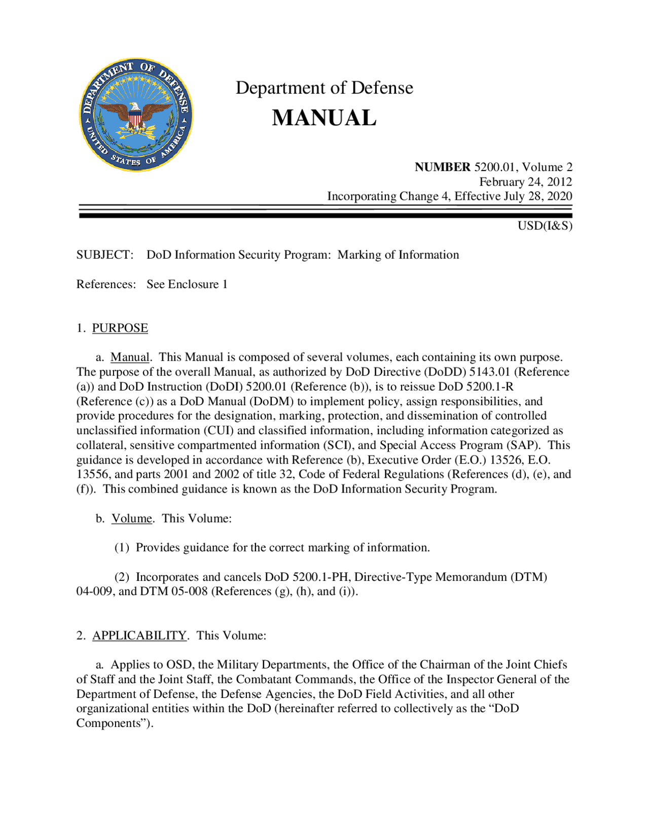 Security Guide Dod DoDM 5200.01, Volume 2,