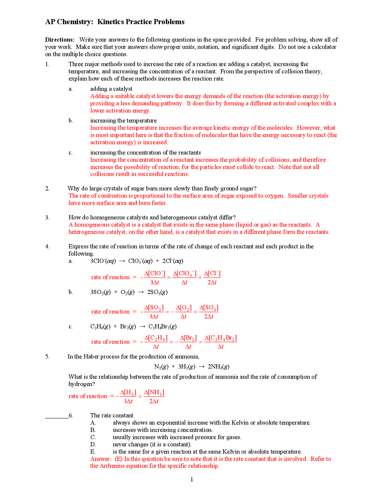 AP Chemistry: Kinetics Practice Problems | Lecture notes Chemical ...