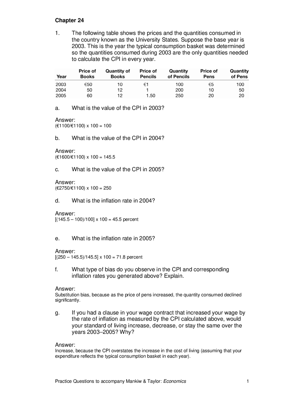 Chapter 24 1. The following table shows the prices and the ... | Study ...