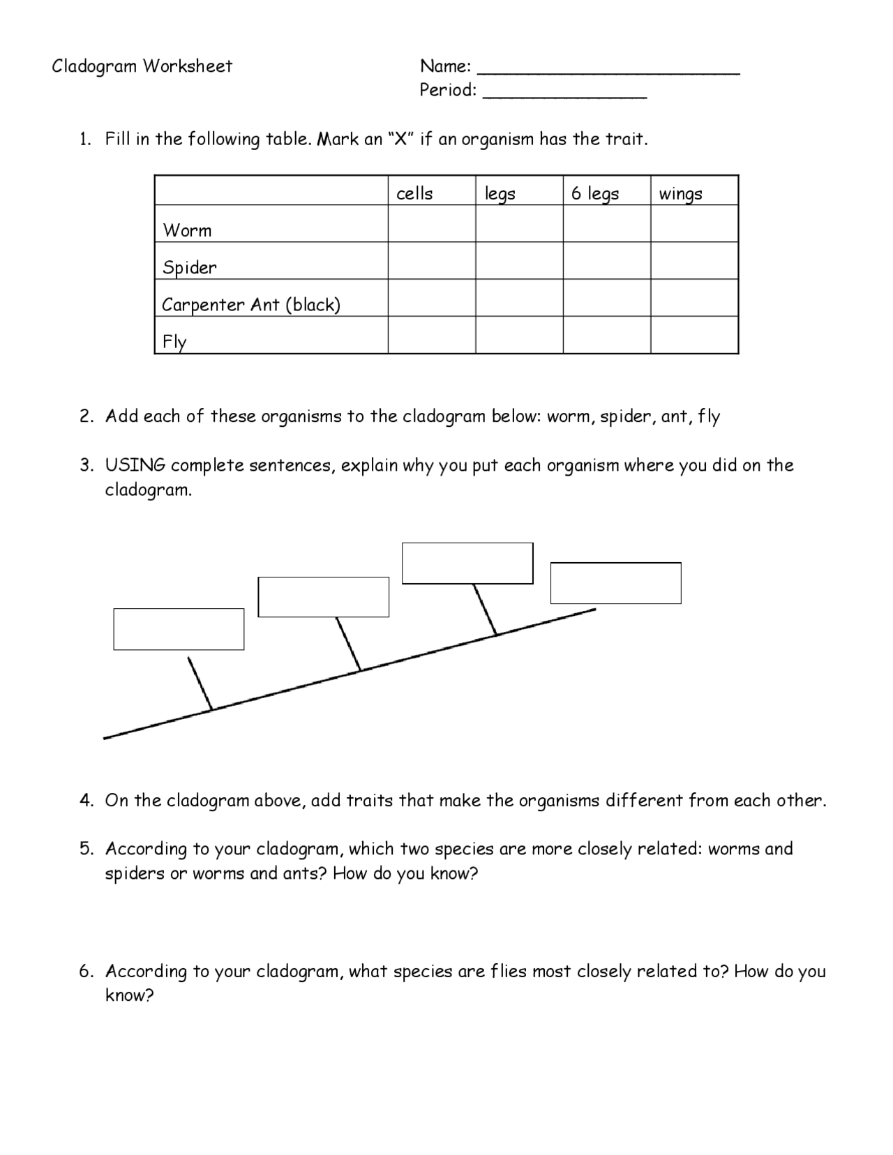 Cladogram Worksheet | Study notes Microbiology | Docsity