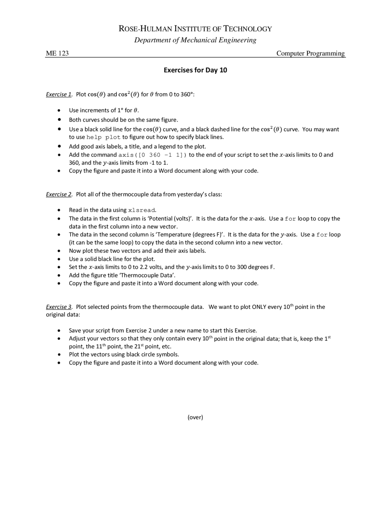 Department of Mechanical Engineering Exercises for Day 10 | Slides ...