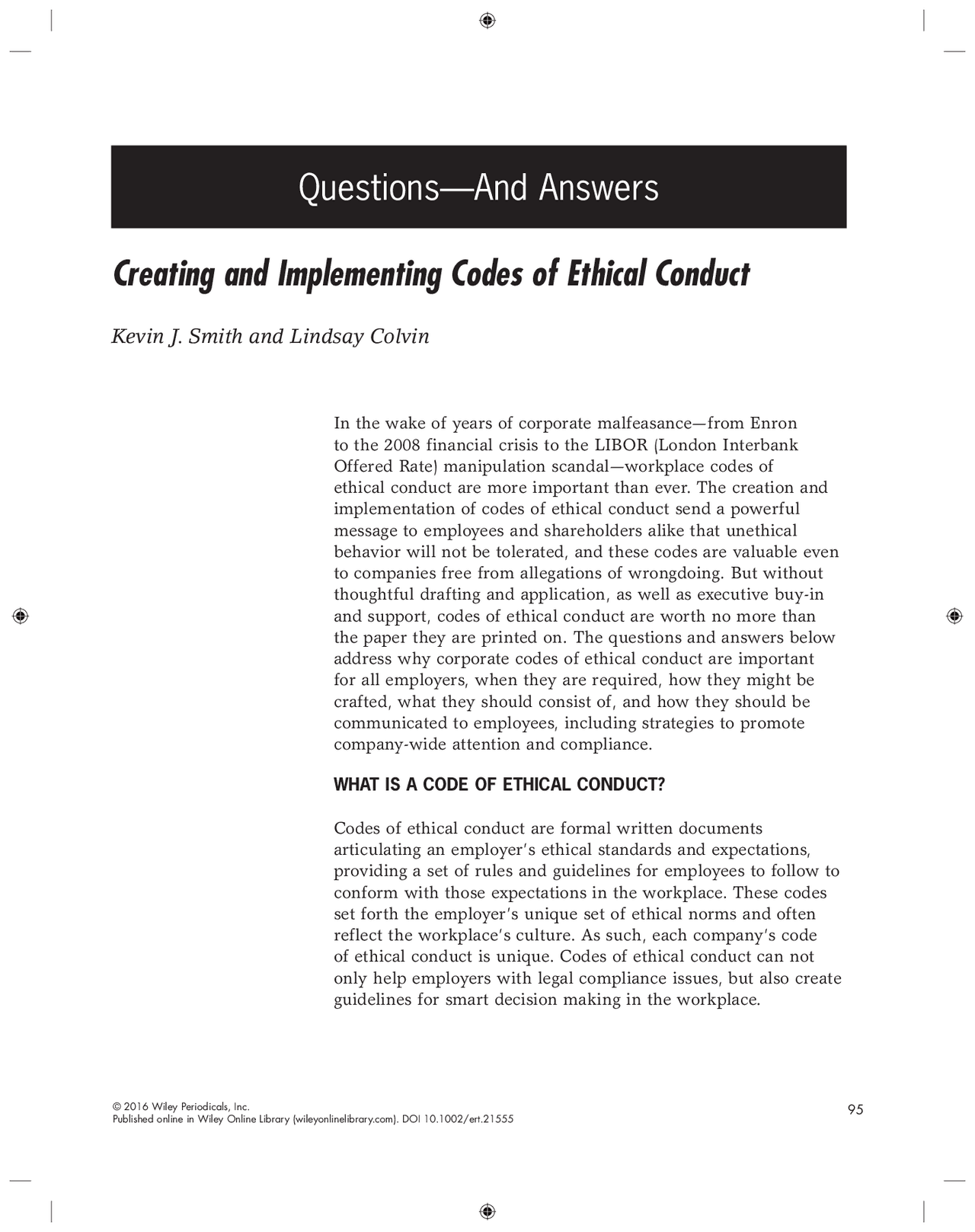 Importance and Creation of Workplace Codes of Ethical Conduct: A Guide ...