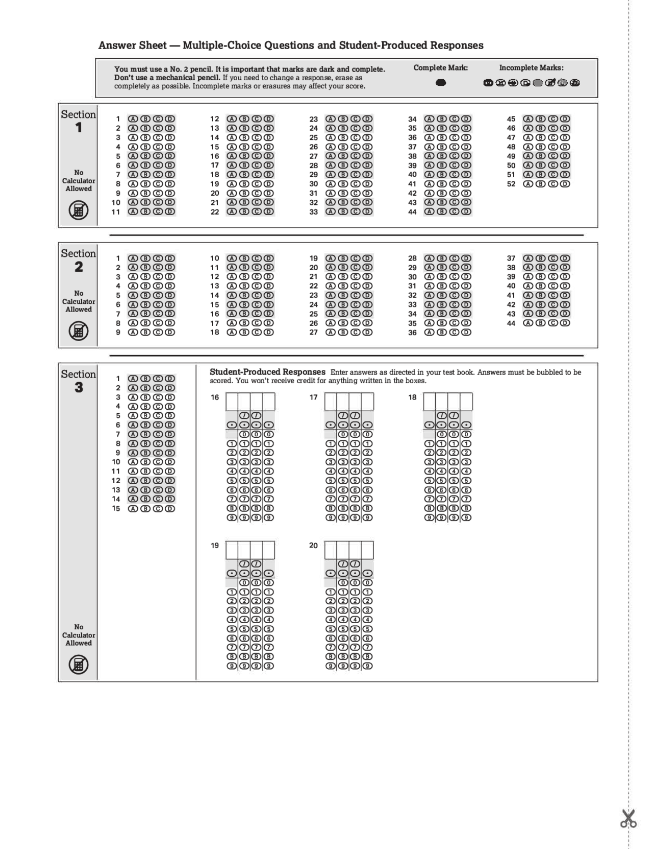 Multiple Choice Exam Instructions and Answer Sheet | Lecture notes ...