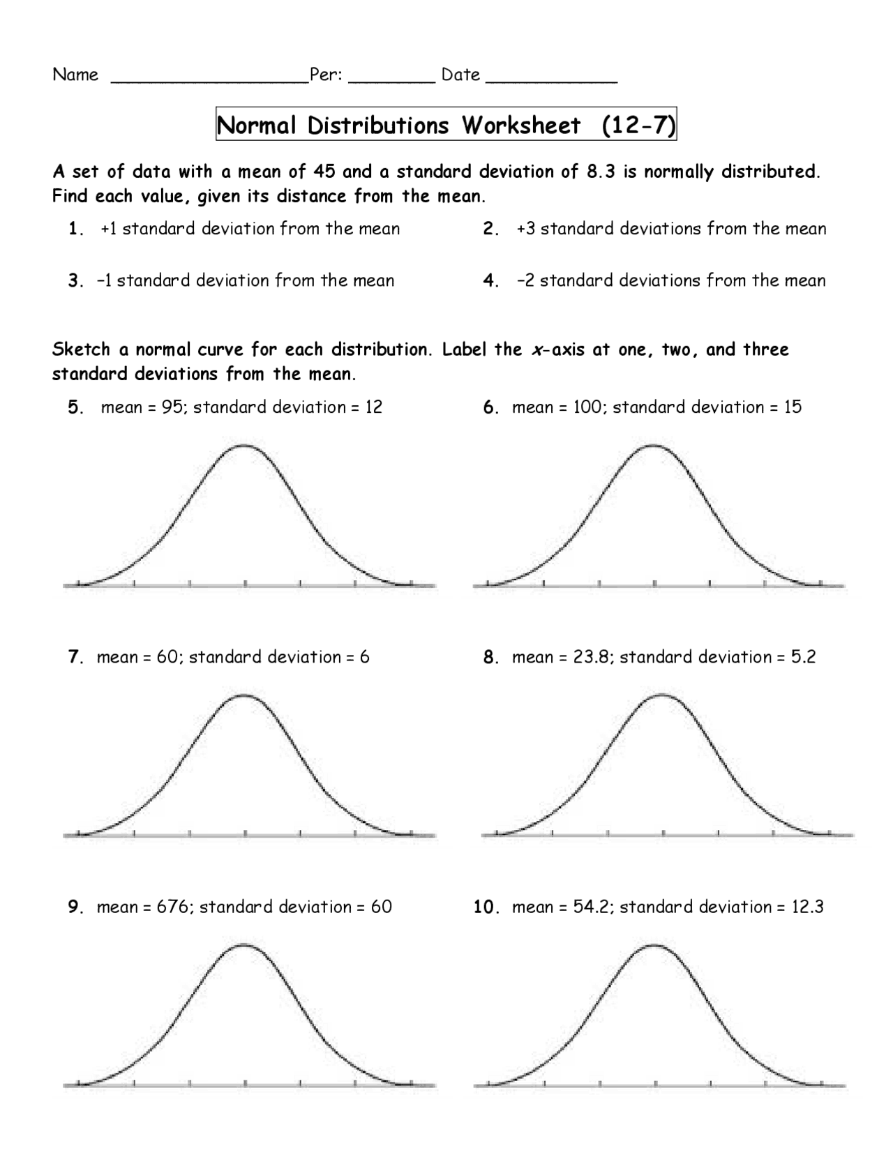 Normal Distributions Worksheet (127) Study notes Statistics Docsity