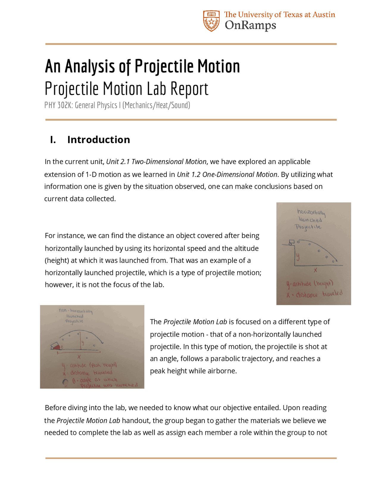 An Analysis of Projectile Motion Projectile Motion Lab Report | Exams ...