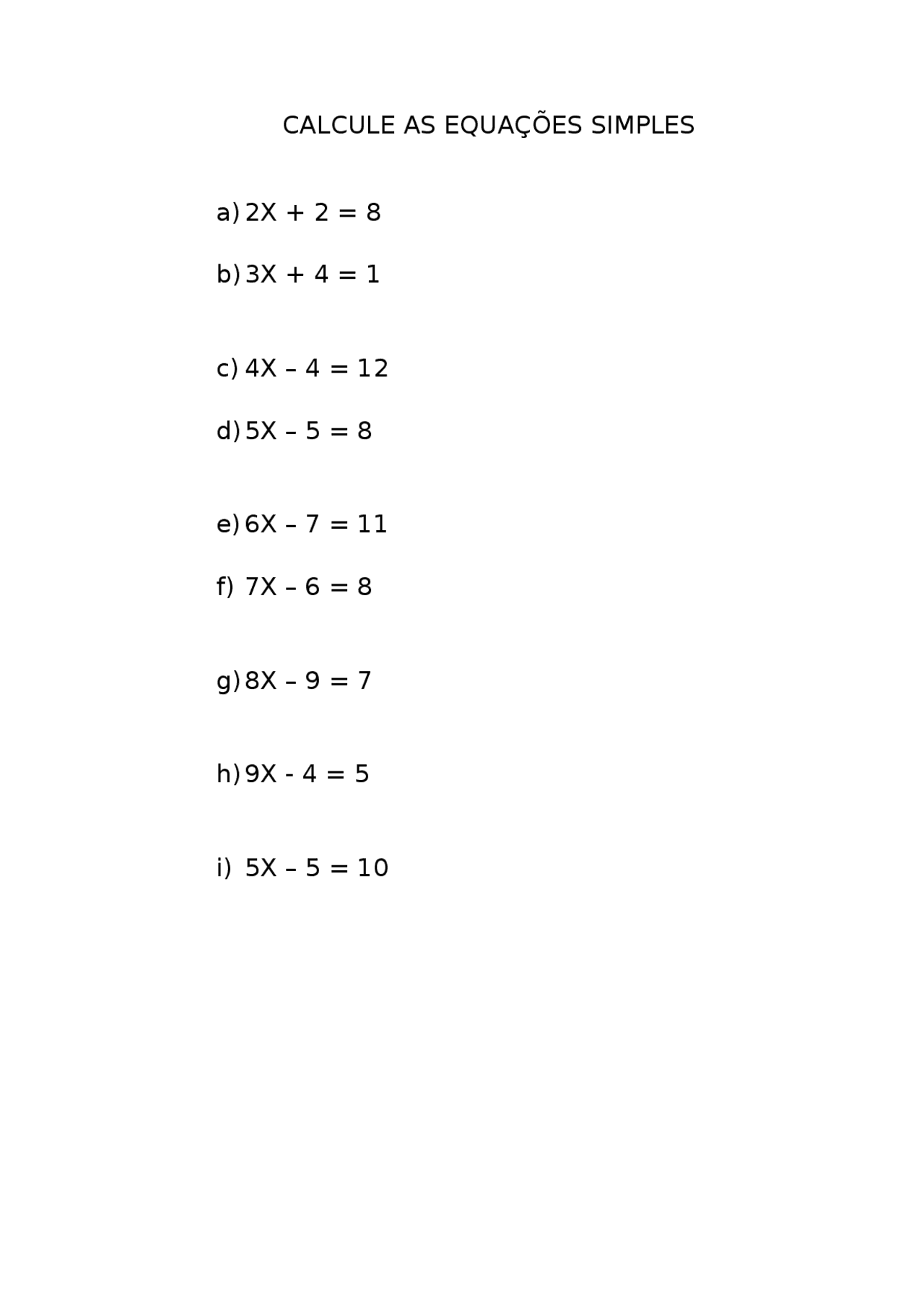 EQUAÇÃO de 1° GRAU SIMPLES | Exercícios Matemática - Docsity