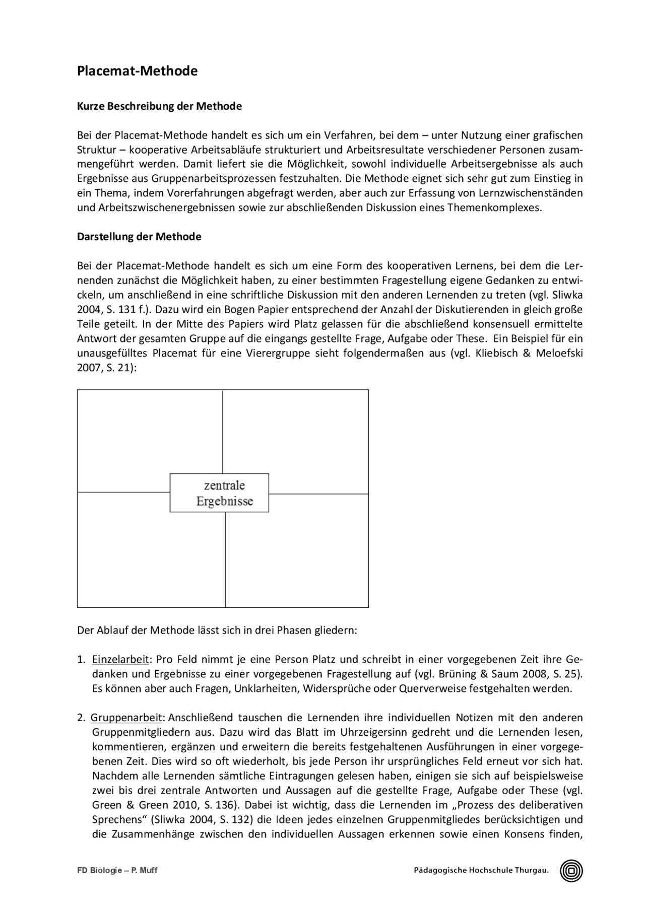 Placemat‐Methode Mitschriften Biologie Docsity