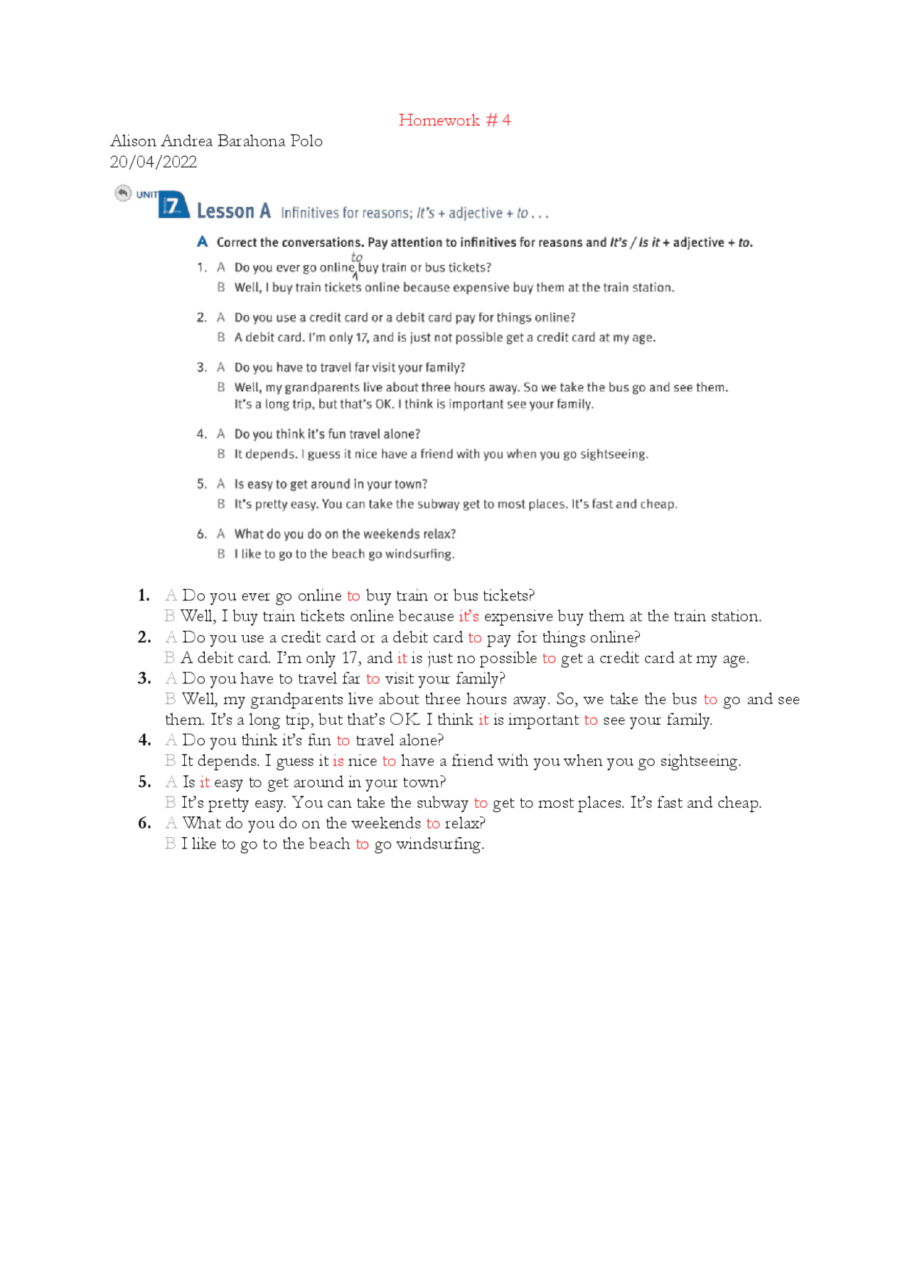 Homework para poder repasar en casa | Apuntes de Idioma Inglés | Docsity