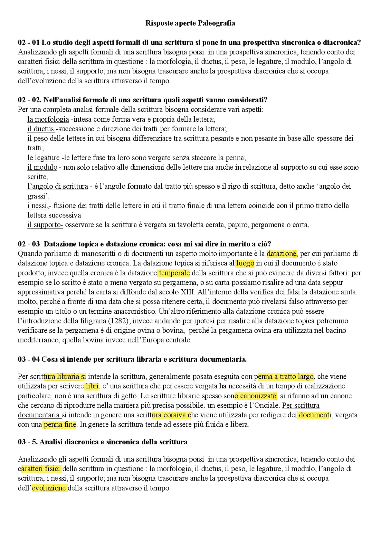 Paniere Delle Domande Aperte Di Paleografia Per La Magistrale Di 