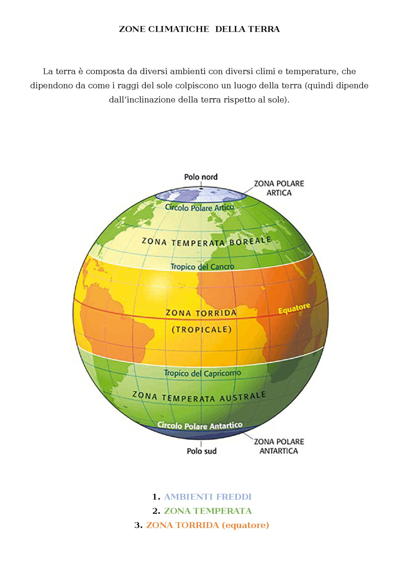 Le zone climatiche della terra Schemi e mappe concettuali di Scienze