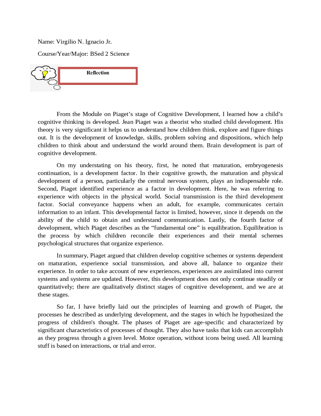 THEORY AND LEARNING OF PIAGET ABOUT CHILDHOOD DEVELOPMENT | Essays ...