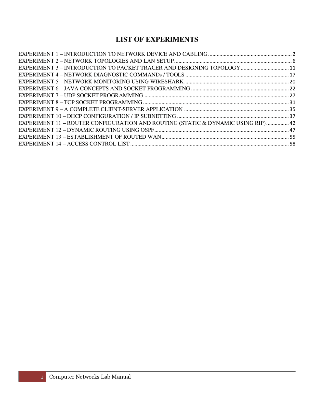 LAB MANUAL FOR COMPUTER NETWORKS | Lab Reports Computer Networks | Docsity