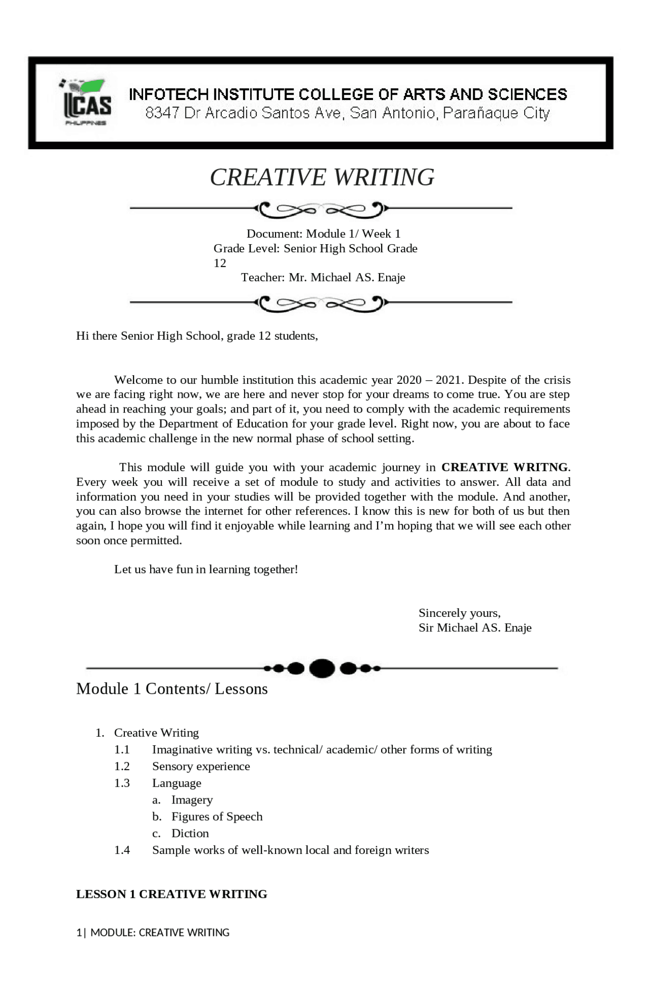 Creative Writing Module for Senior High School Students Humanities and ...