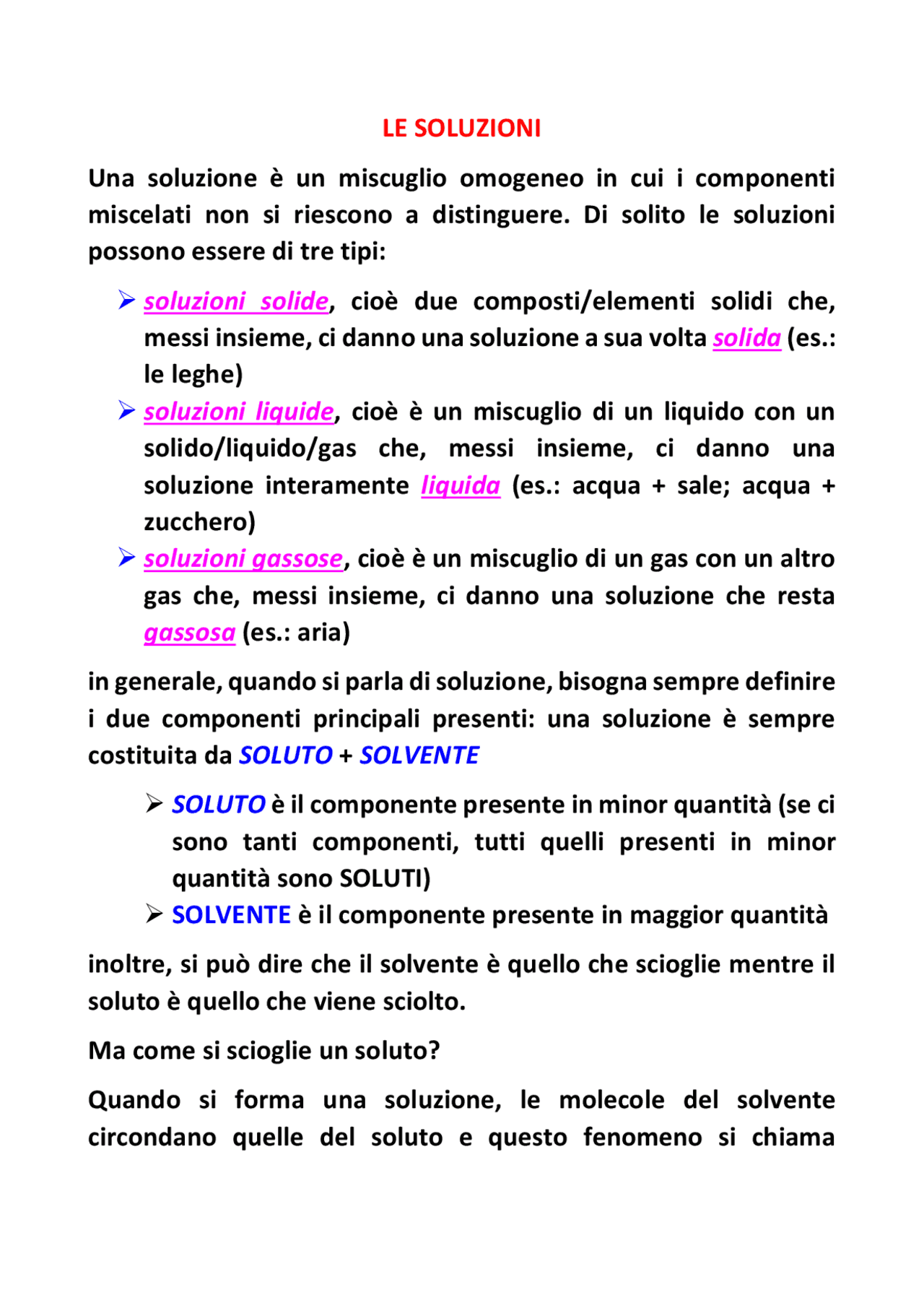 LE SOLUZIONI - chimica | Appunti di Chimica