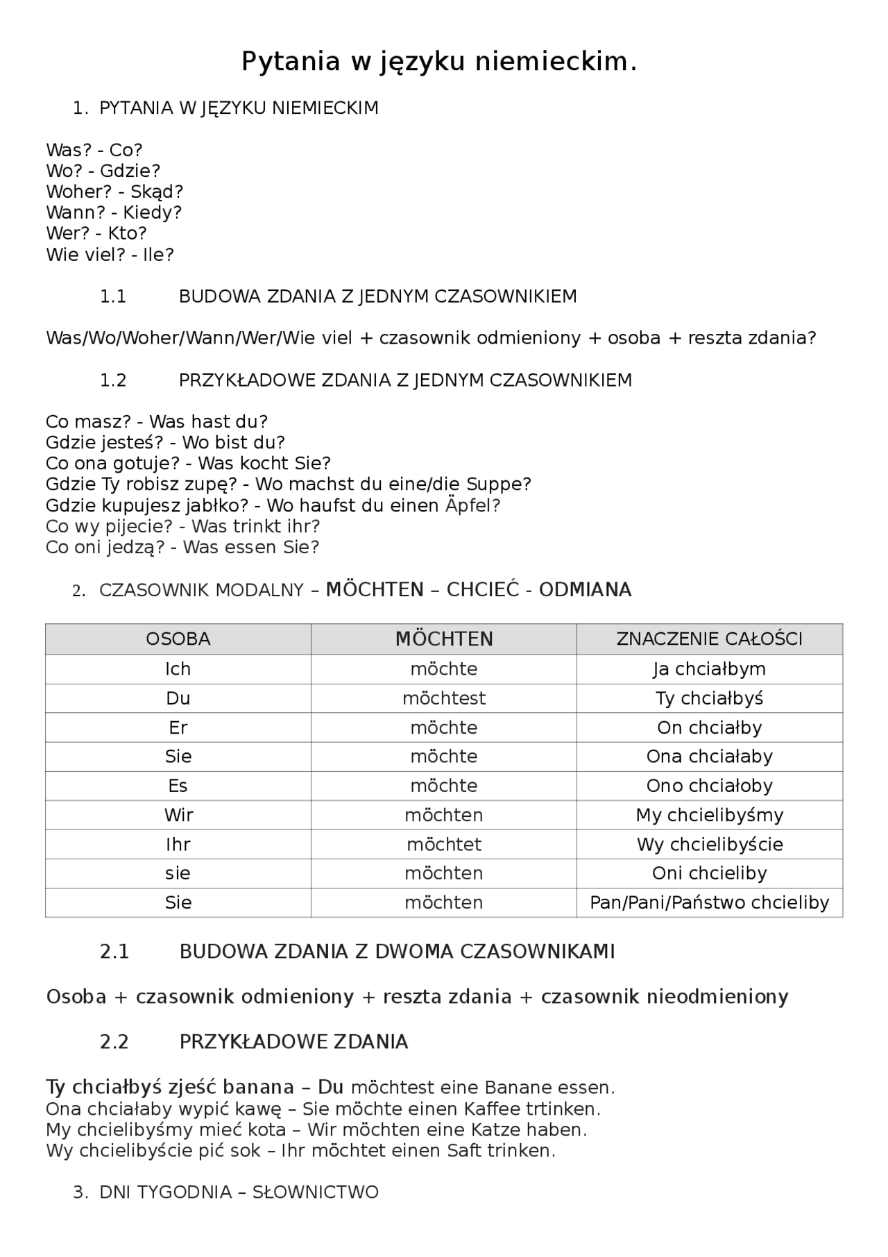 Pytania w języku niemieckim. Dni tygodnia. | Notatki Język niemiecki