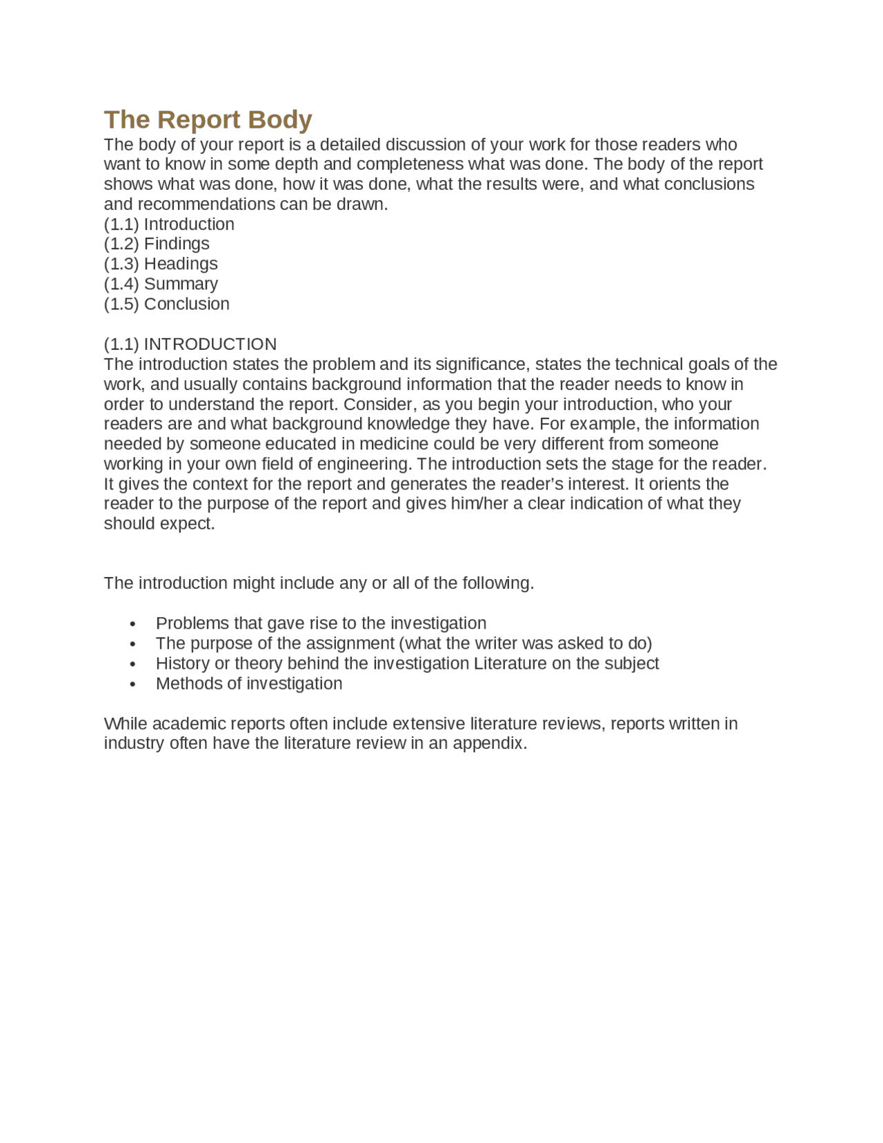 The Report Body Includes | Schemes and Mind Maps Effective Business ...