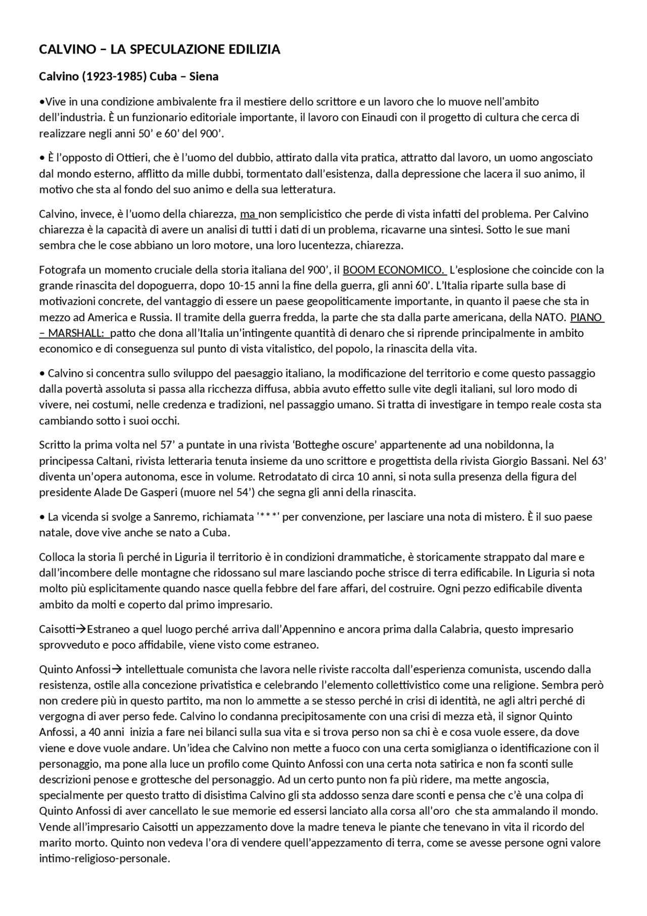 Speculazione edilizia Calvino Appunti di Letteratura Docsity