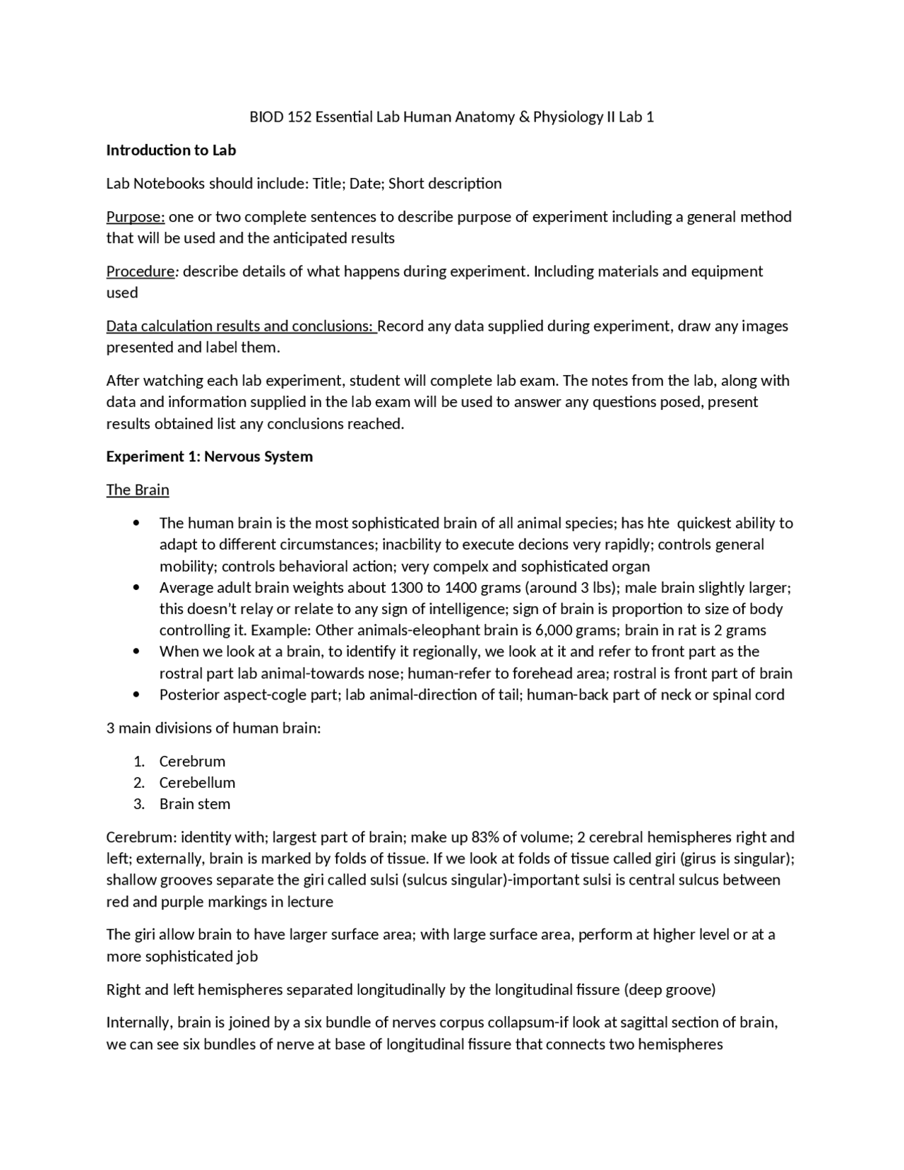 BIOD 152 Essential Lab Human Anatomy & Physiology II Lab 1 | Lab ...