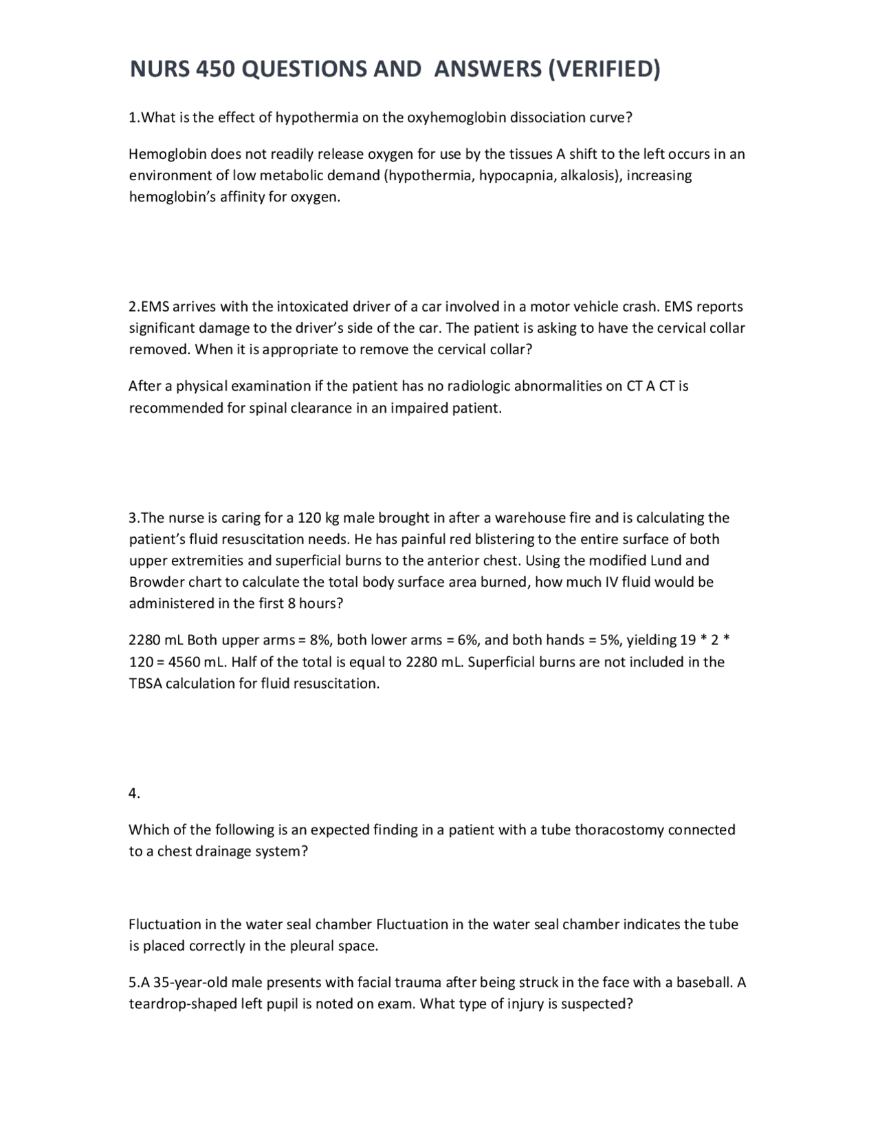 NURS 450 QUESTIONS AND ANSWERS (VERIFIED) | Exams Nursing - Docsity