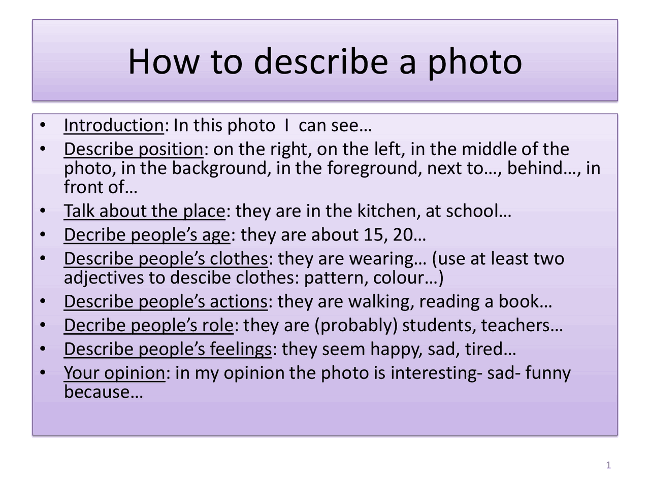 Come Descrivere Un Immagine In Inglese